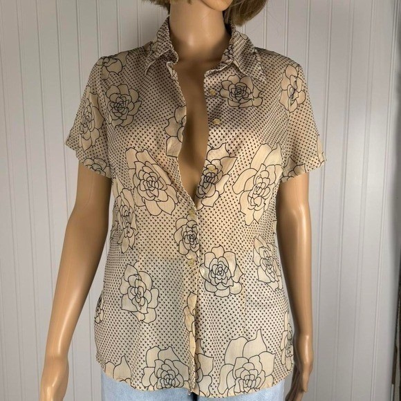 Vintage Claudia Richard sheer floral button-up blouse Small