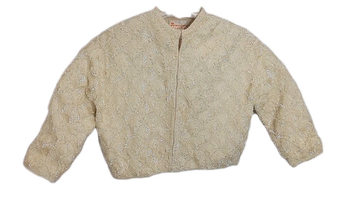1960 Express Hong Kong Sequin Wool Cardigan Sweater Empress Hong Kong Rare VTG