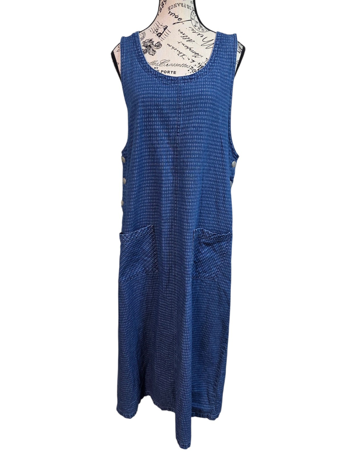 Vintage 90s Original TY Wear Cotton Pinafore Dress Blue Woven Jumper Maxi 12