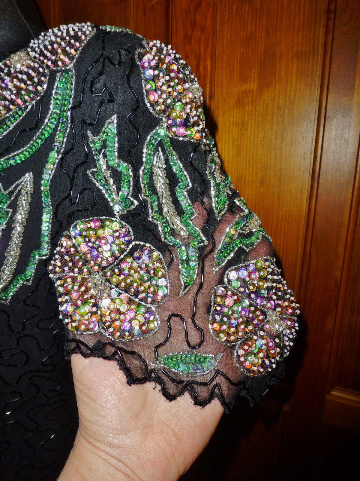 Vtg 80s SCALA Sequin Beads SILK Embroidery GLAM Cocktail Evening Party DRESS PL