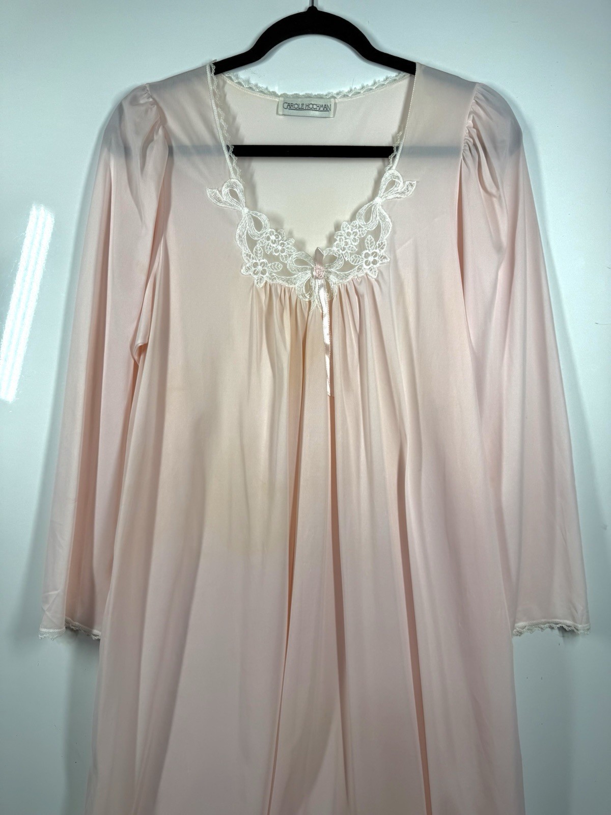 Vintage Carole Hochman Pink Satin Long Sleeve Modest Full Length Nightgown Small