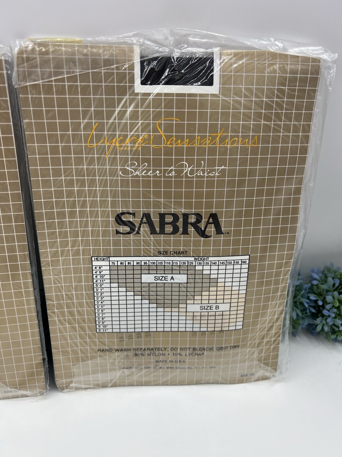 2Vtg Sabra Lycra Sensation Sheer To Waist Pantyhose Off Black Size B 125-160 Lbs