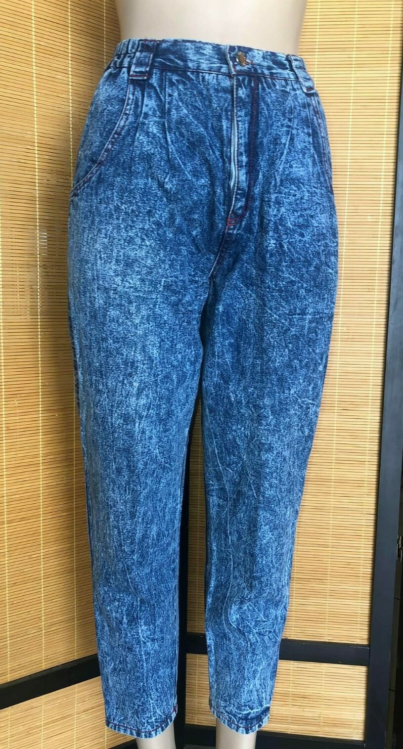 Vintage 80s Acid Washed High Waisted Denim Mom Jeans USA New Wave „LOVE ME” S
