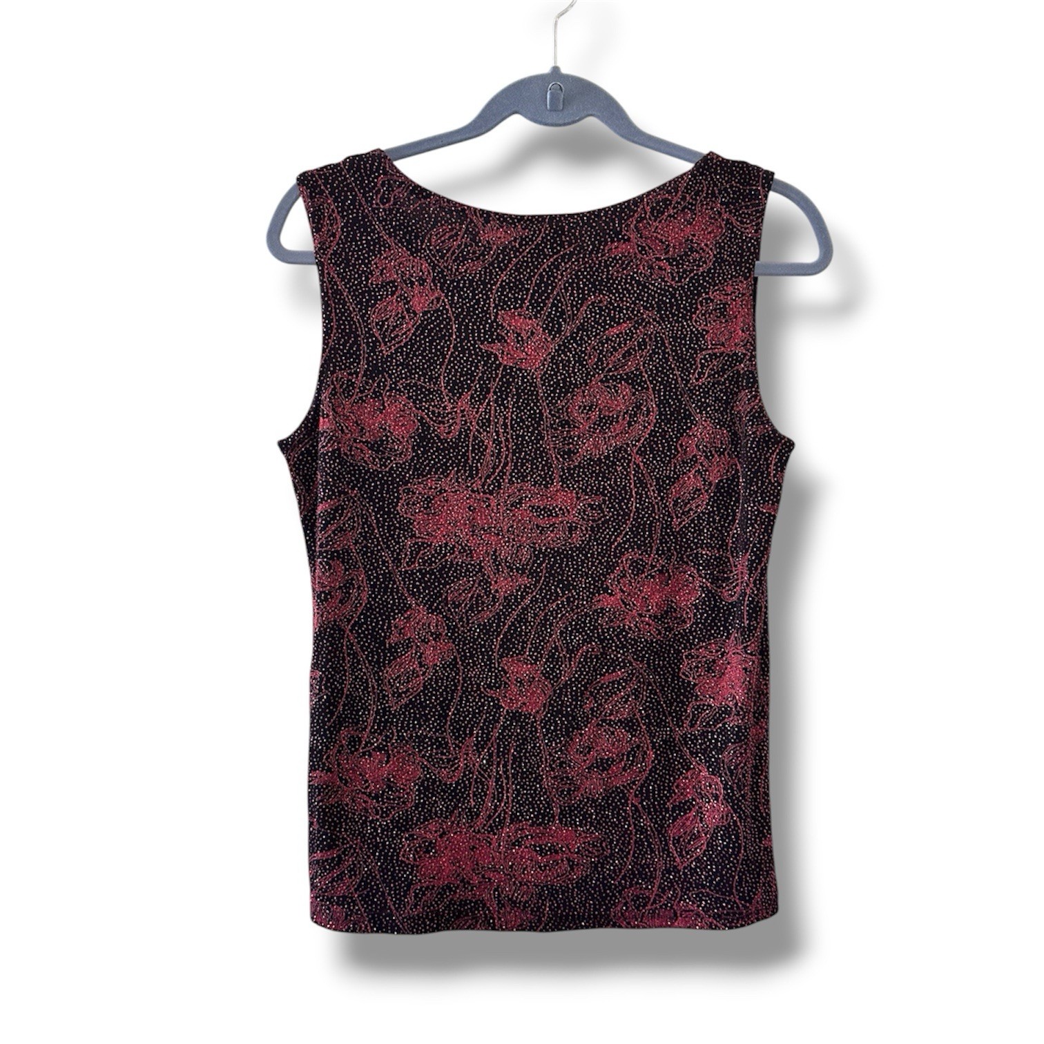 Vintage 90s JKLA Black & Red Glitter Floral Slinky Tank Top Women’s Sz Med Party