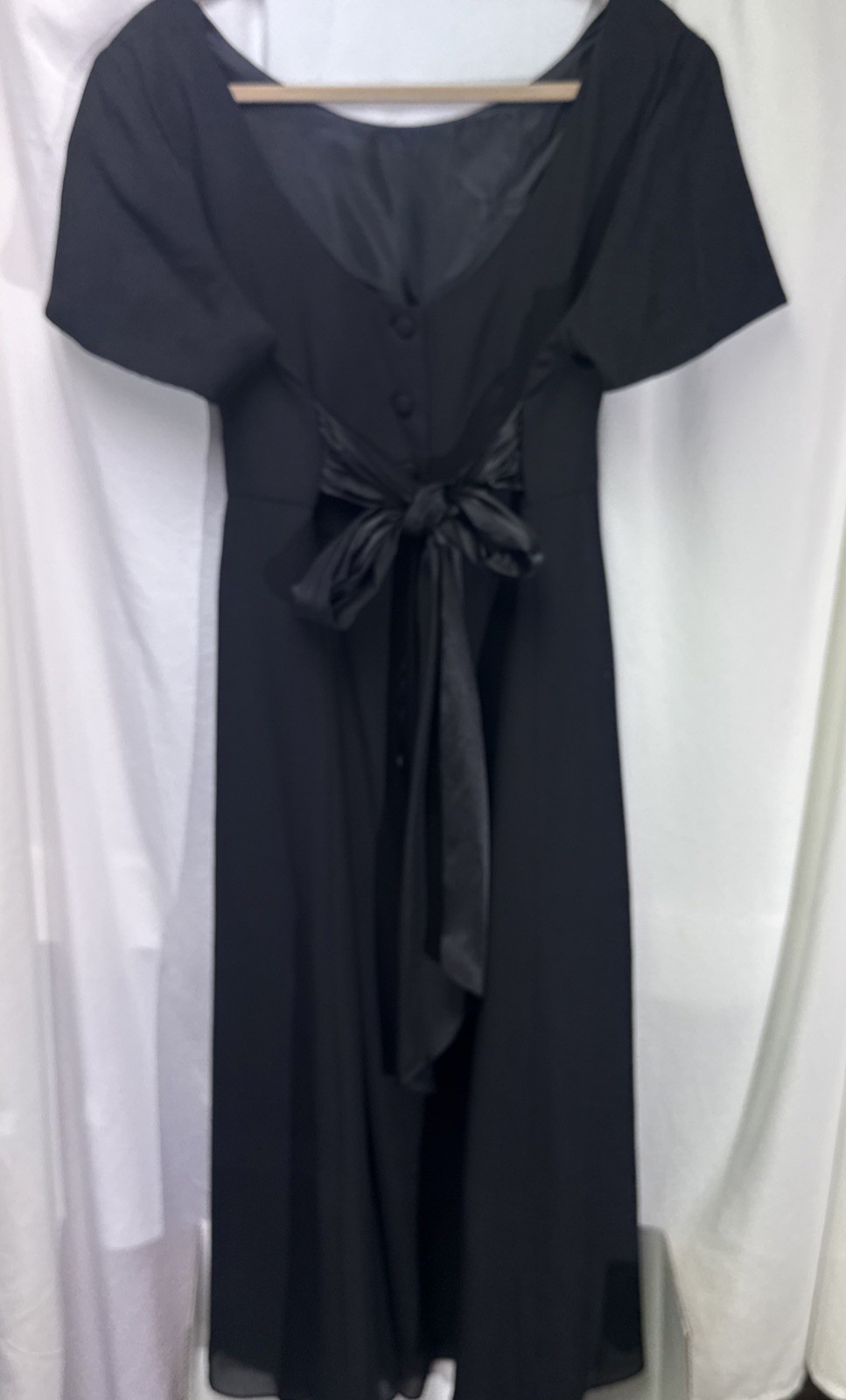 VTG Stephanie Andrews Button Back Prairie Midi Dress 16 Whimsigoth Satin Tie