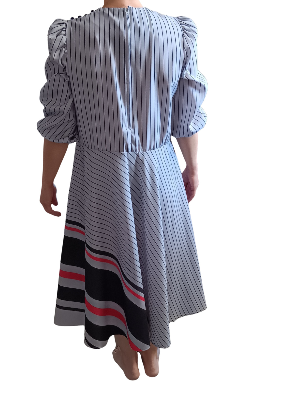Vintage Encore Dress Gray Grey Black Red Striped New Wave 1980s 1990s 80s 90s M