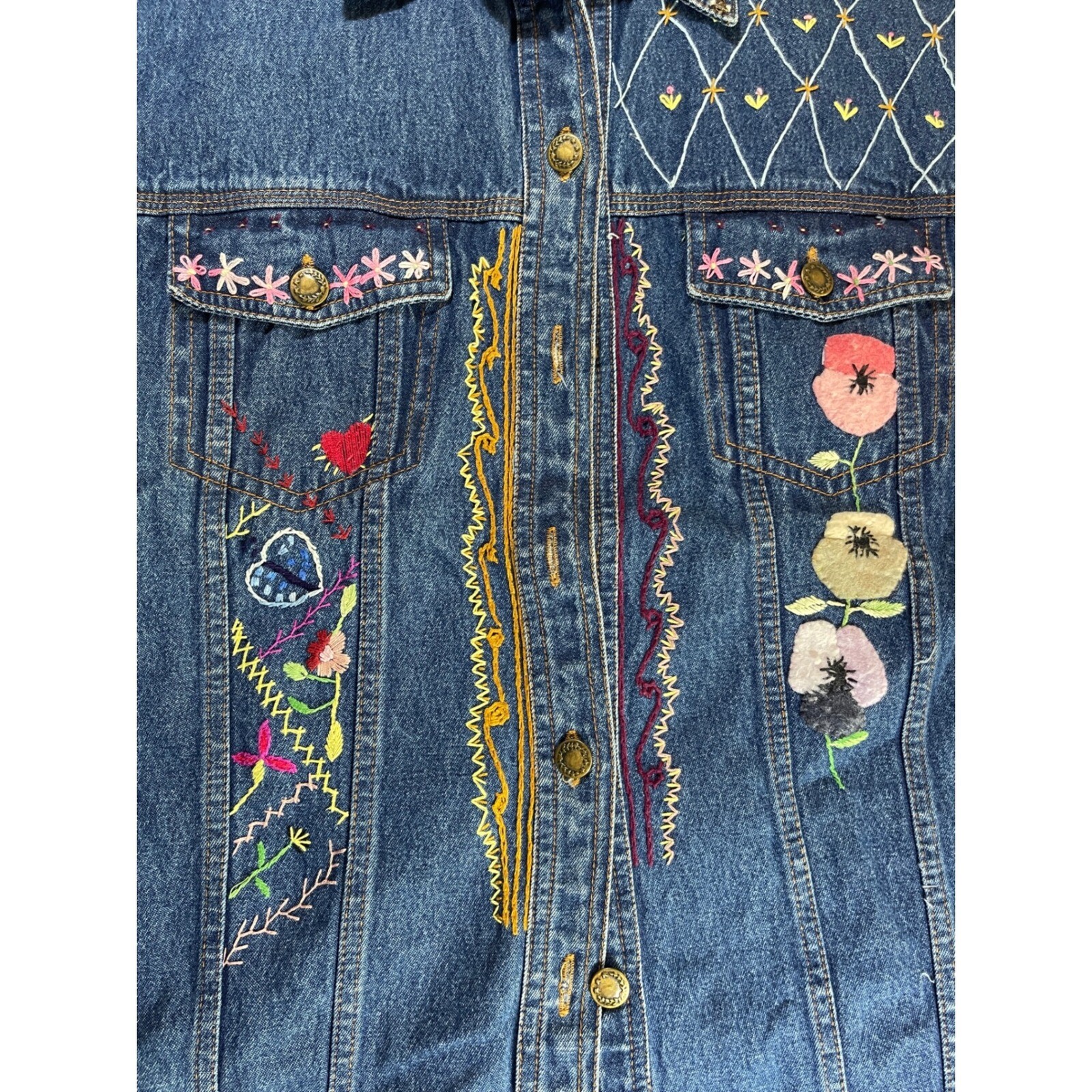 Midnight Run Denim Vest Embroidered Sleeveless Jean Jacket L