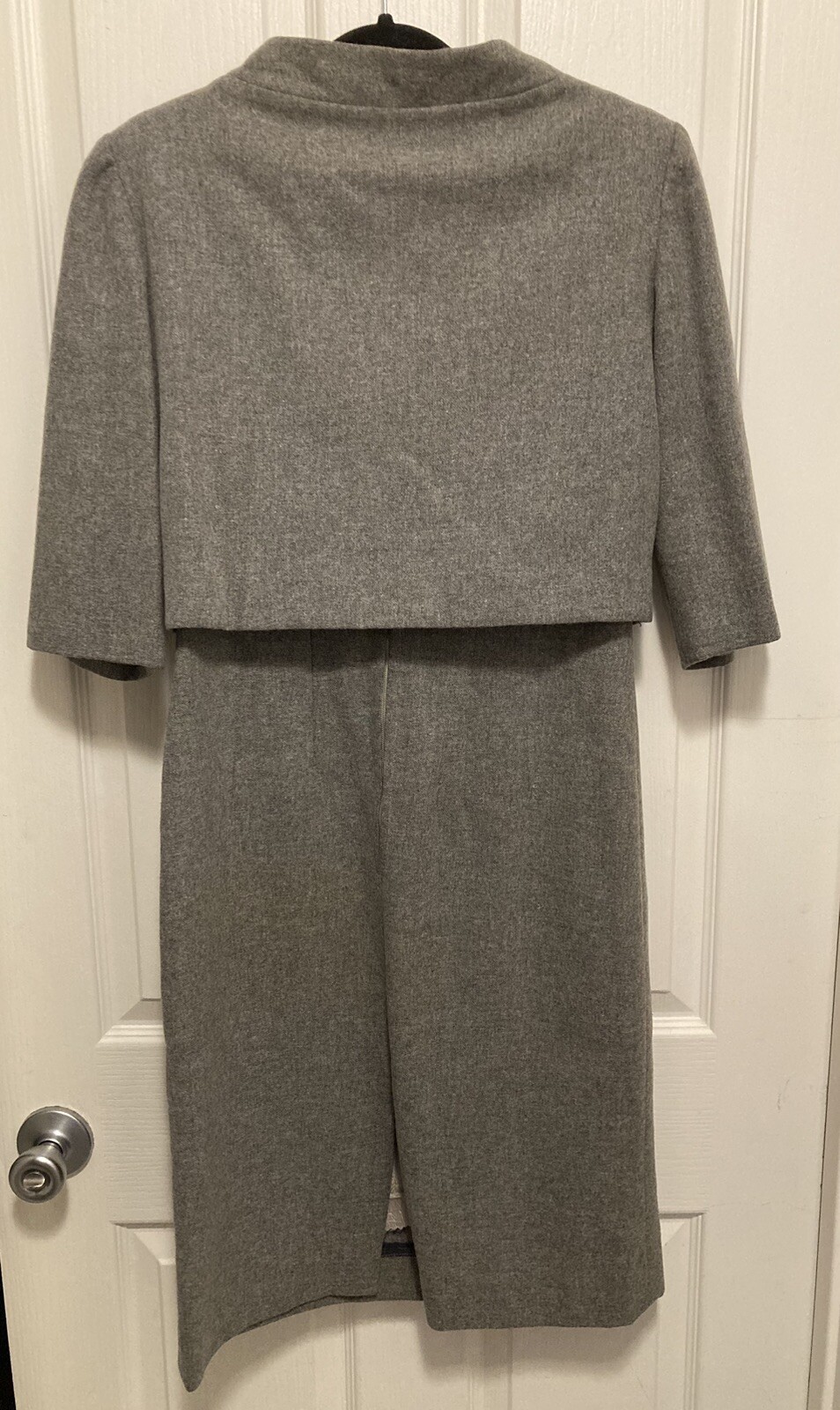 Vtg 50-60’s Gray Wool 2 Pc Dress 1/2 Sleeve Crop Jacket HandMade By Elizabeth Sm