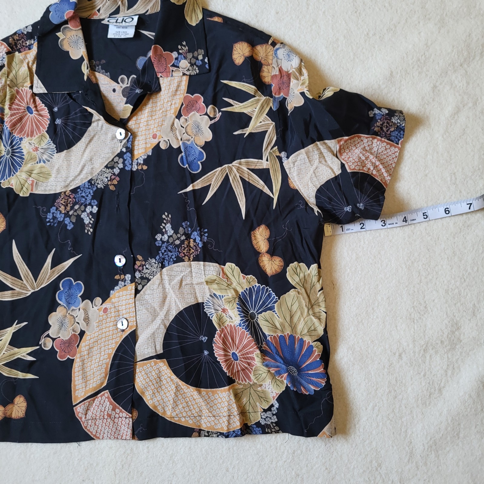 Vintage 90’s Tank Dress & Blouse Size PL Black Asian Print USA By Dressing Clio