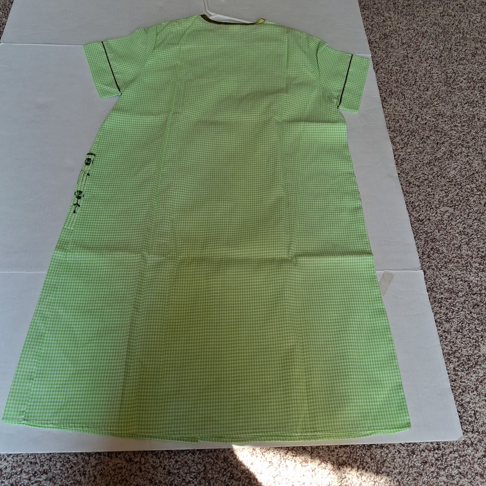 Vtg House Dress Gingham Muumuu Button Front Duster Green Lounge Sleep Robe 14