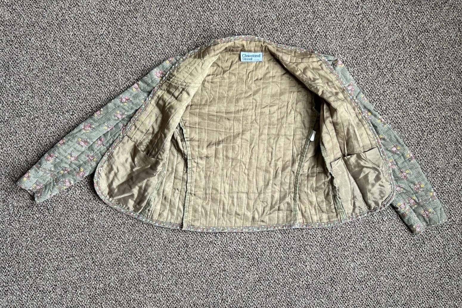 Vintage 70s Cleveland Street New York Quilted Crop Jacket Green Floral Size S 9