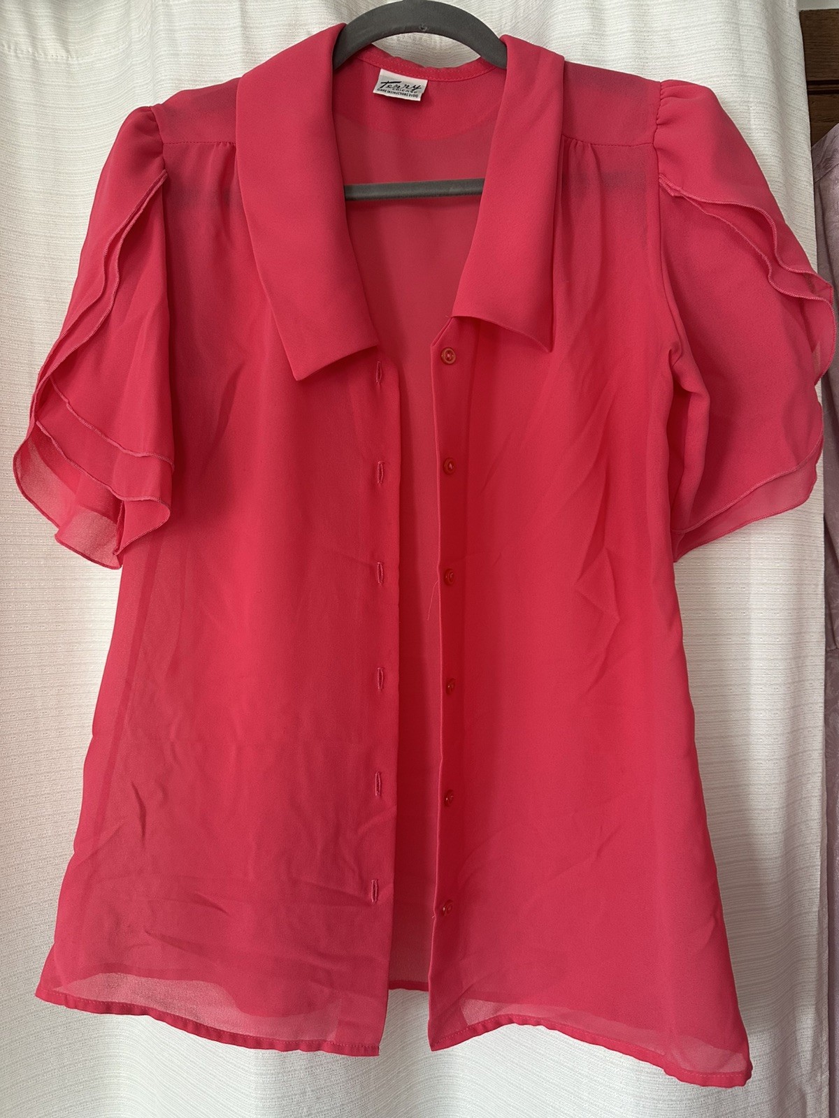 Terry Chicago Vintage Blouse Pink ButtonUp Womens Small