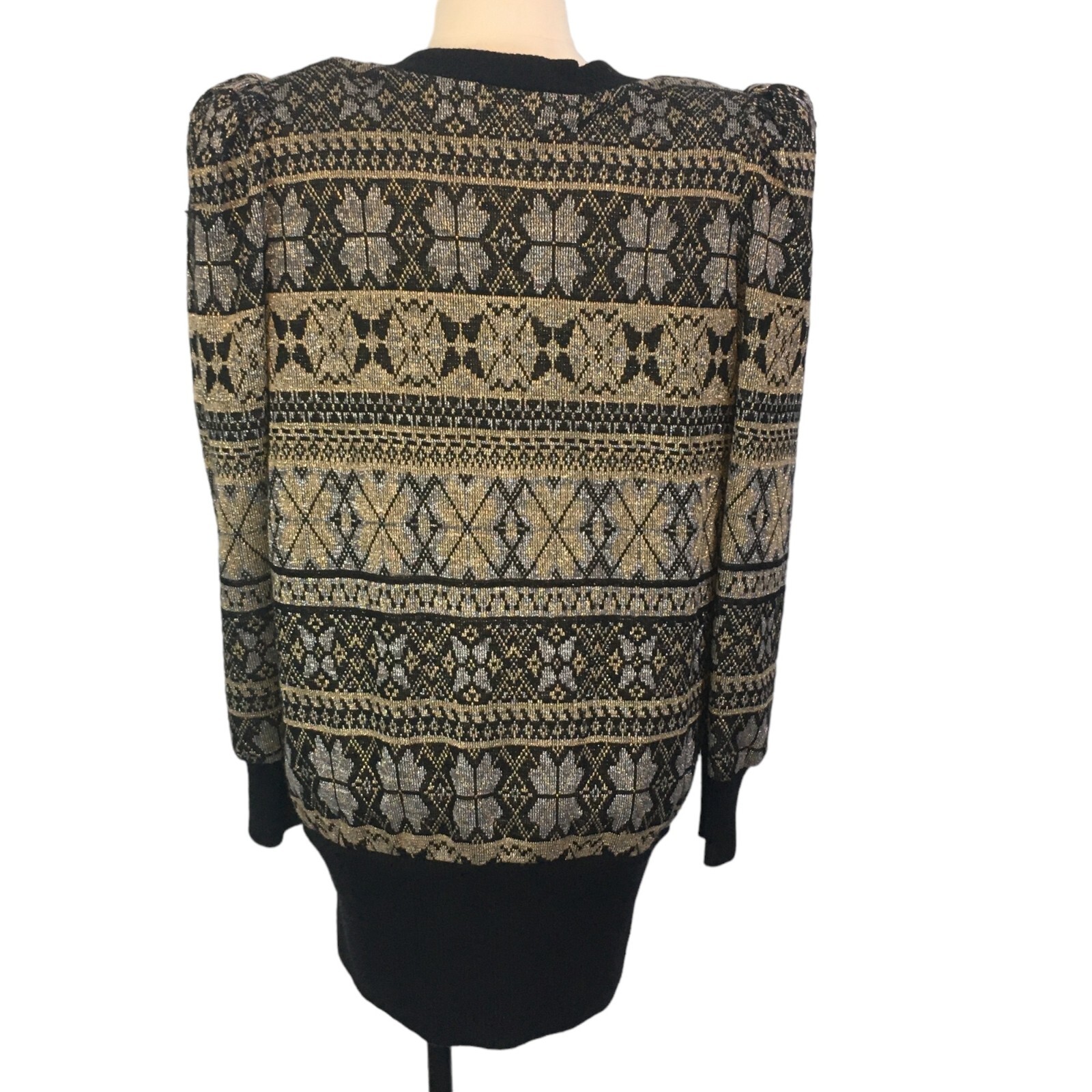 Leslie Lucks Womens Vintage Black Metallic Cardigan Sweater, Silver Gold 12