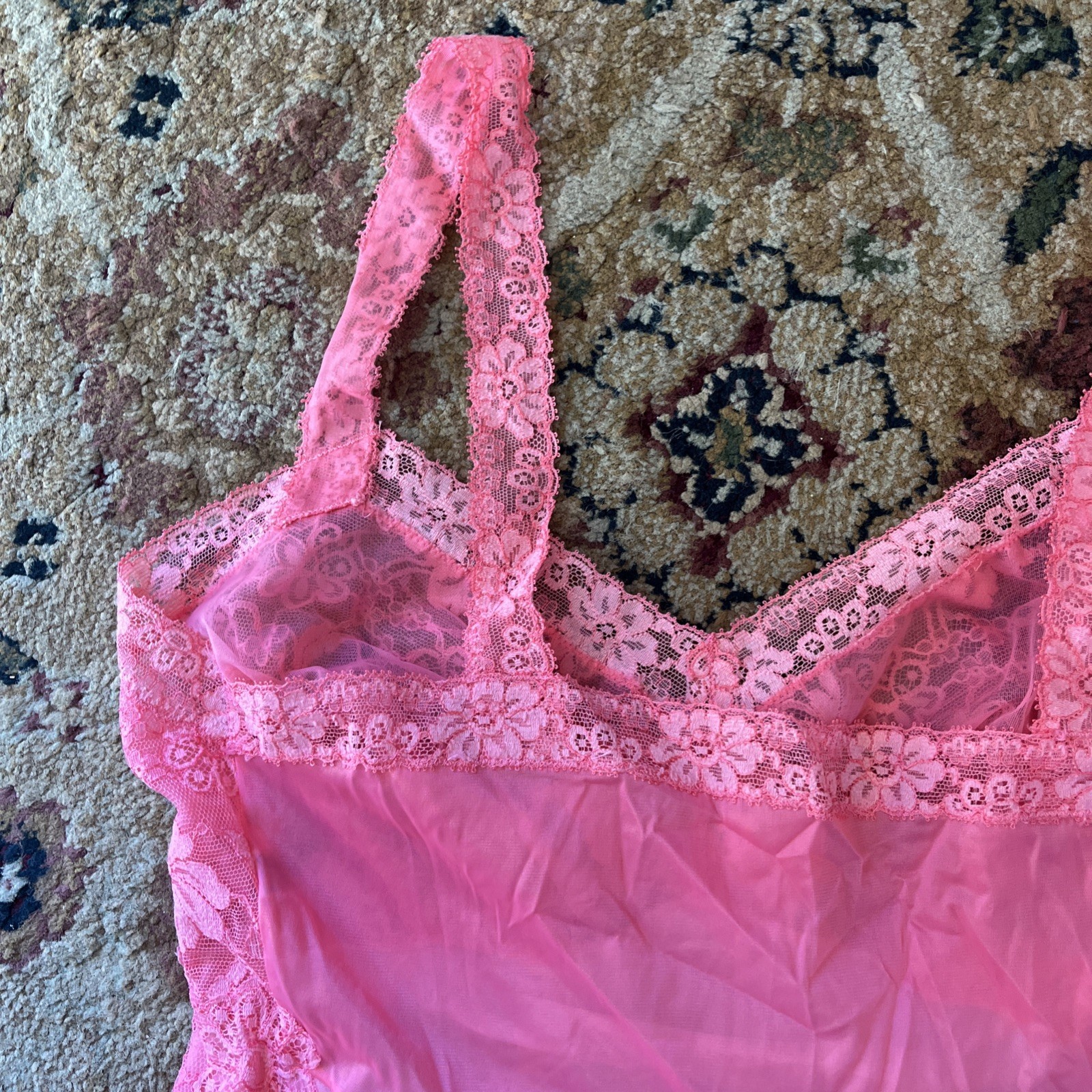VTG 50’s VANITY FAIR SIZE M 32 NIGHTIE NIGHTGOWN PINK TRICOT NYLON CHIFFON LACE