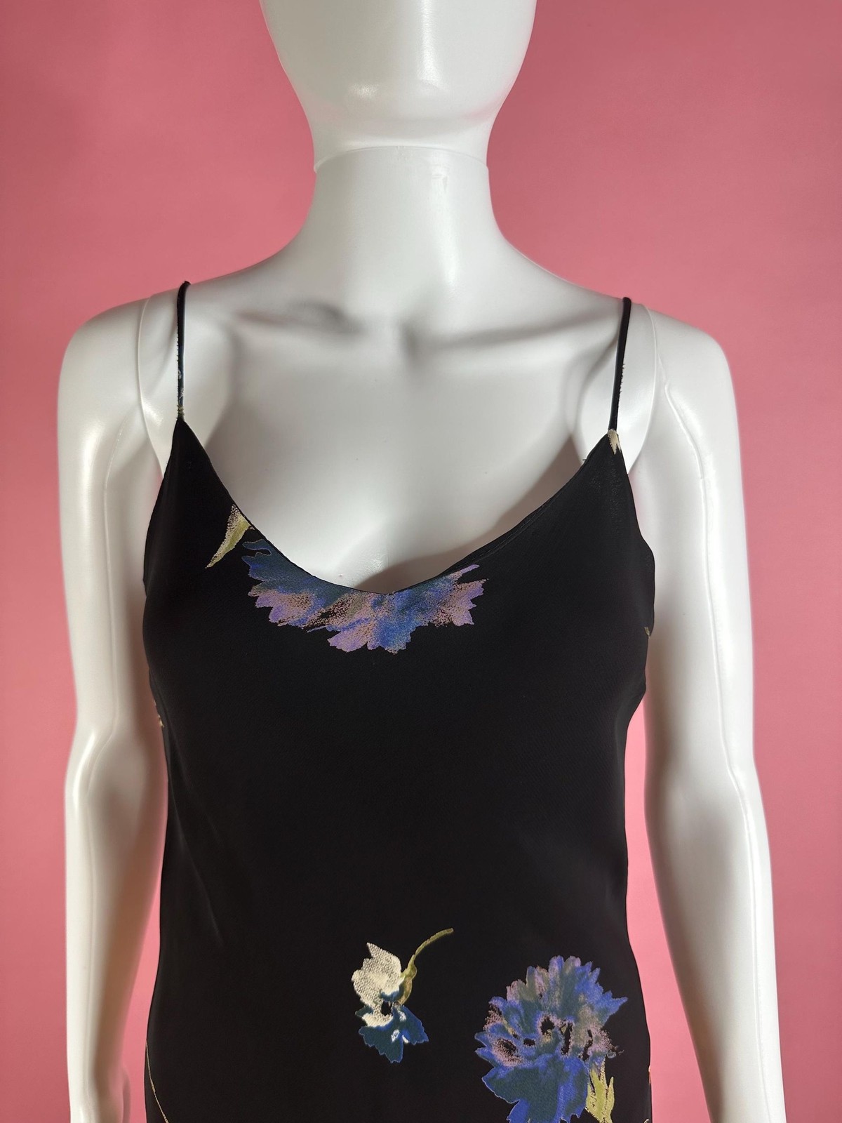 1990s-Y2K LAPIS Semi Sheer Tiered Ruffle Floral Sleeveless Maxi Slip Dress. SM
