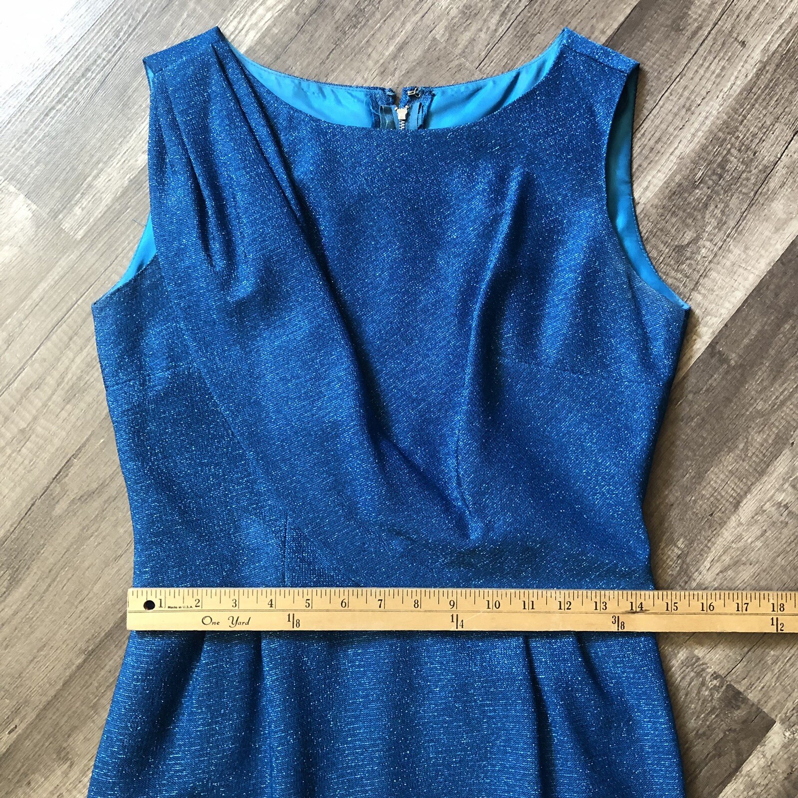 VTG 60s Stephen O’Grady Wiggle Sheath Dress Blue Metallic Sparkle Size 12 Small