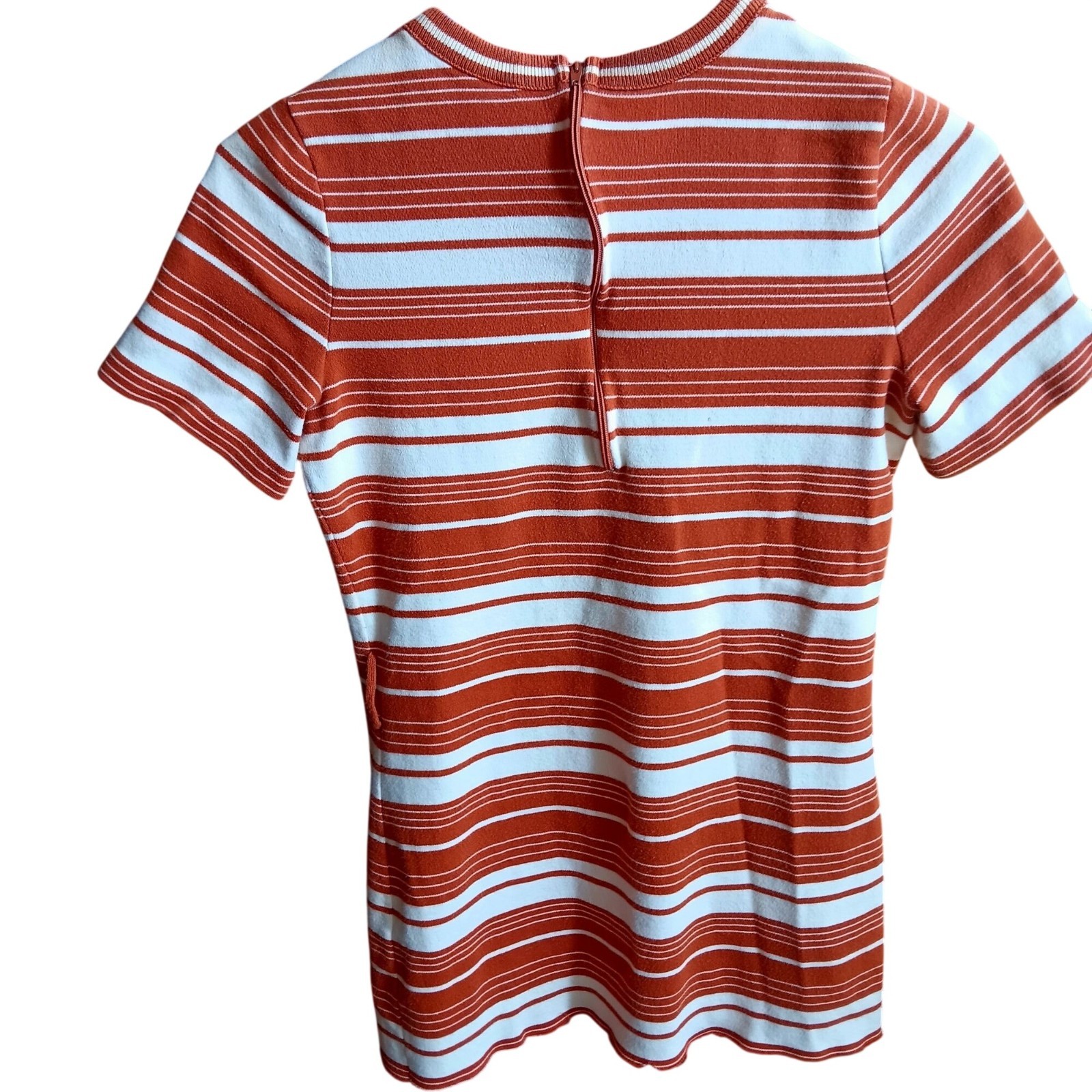 True Vintage Medium Tunic T-shirt 1970’s Striped Rust White Knit Top Back Zipper
