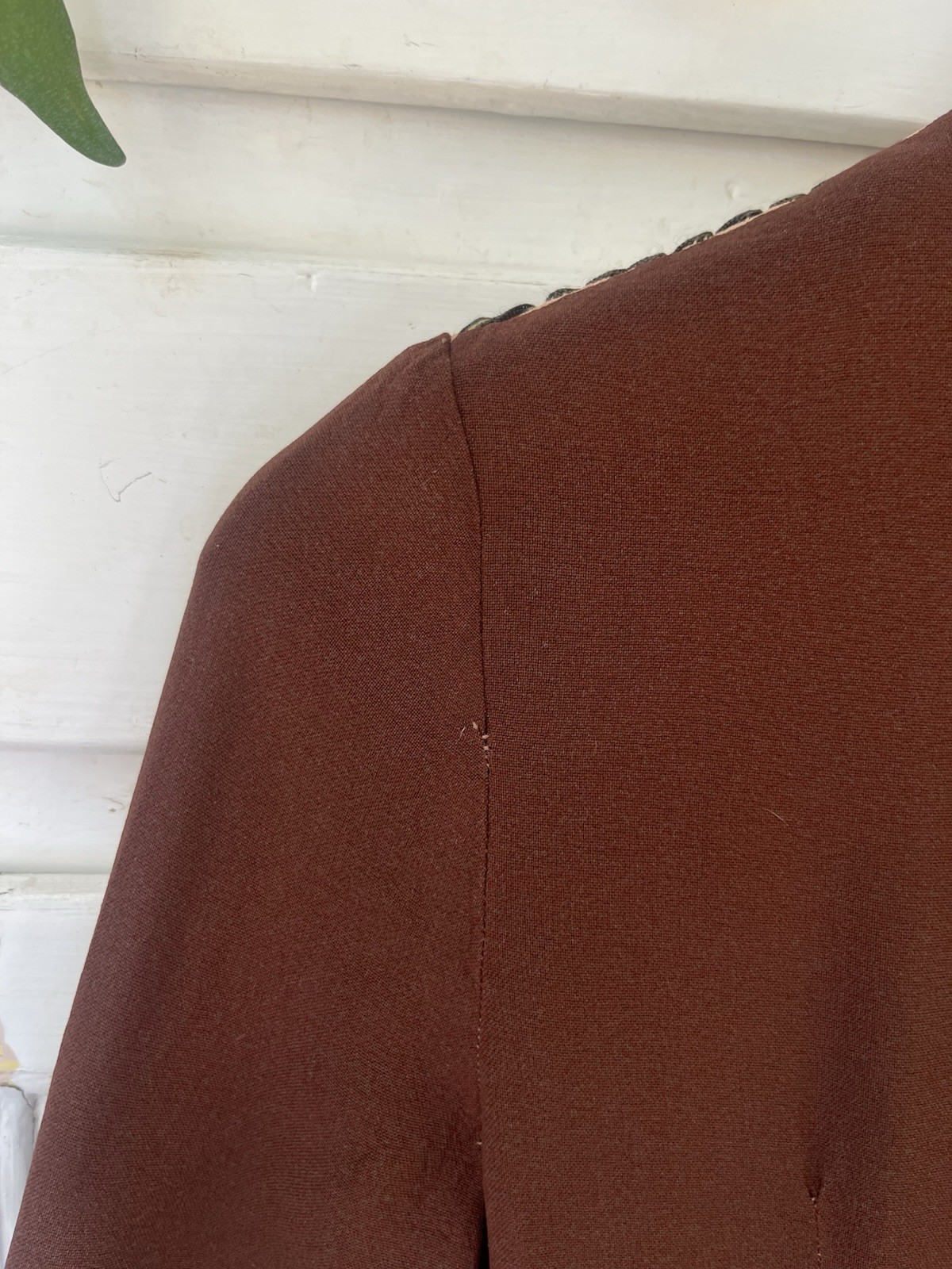 40s Art Deco Vintage Antique Brown Rayon Embroidered Soutache Gatsby Blouse Top