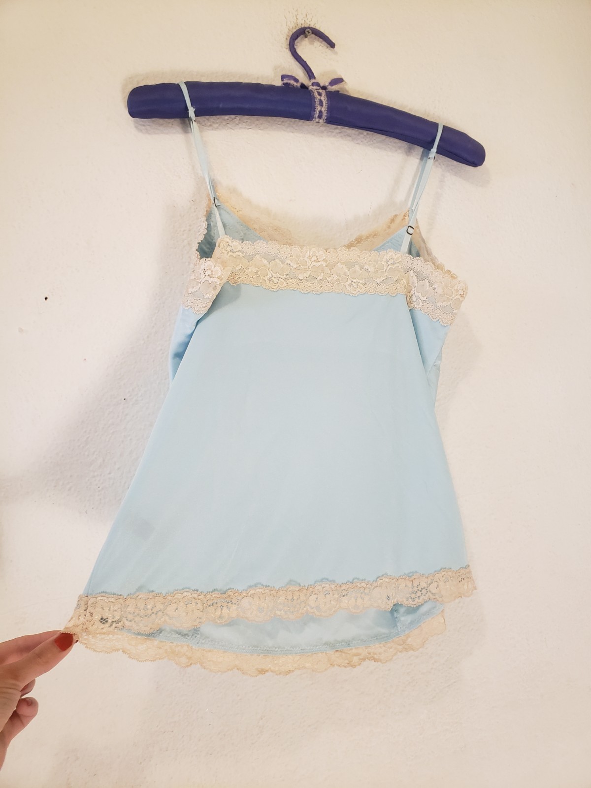 Vtg Y2k The Limited Sz M Blue Tunic Tank Top Beige Lace V Neck Camisole