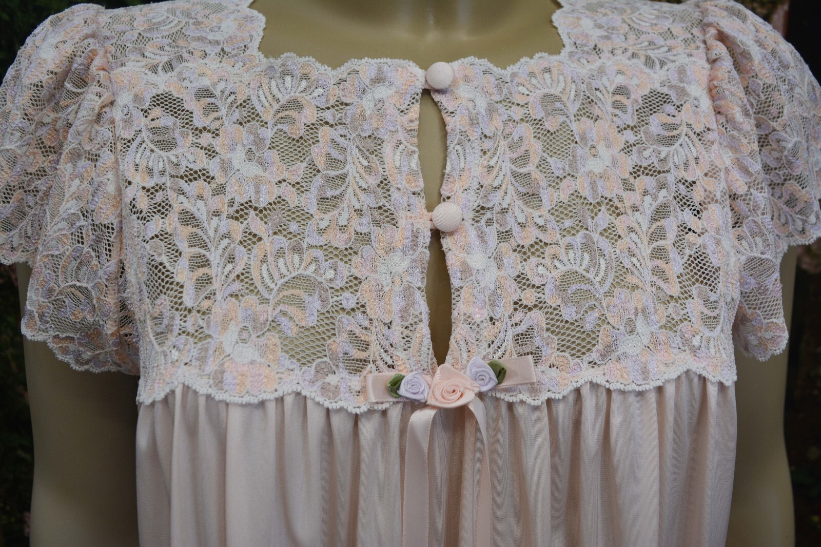 SHADOWLINE Pink Negligee Night Gown, Lace, Satin Ribbon, Feminine, NOS, Vintage