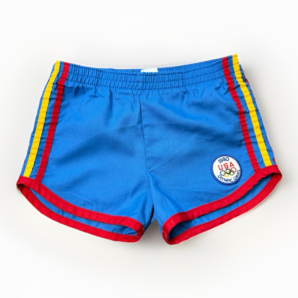 Vintage 1980 Levi’s USA Olympic Games Running Shorts Blue Red Trim, Size Small