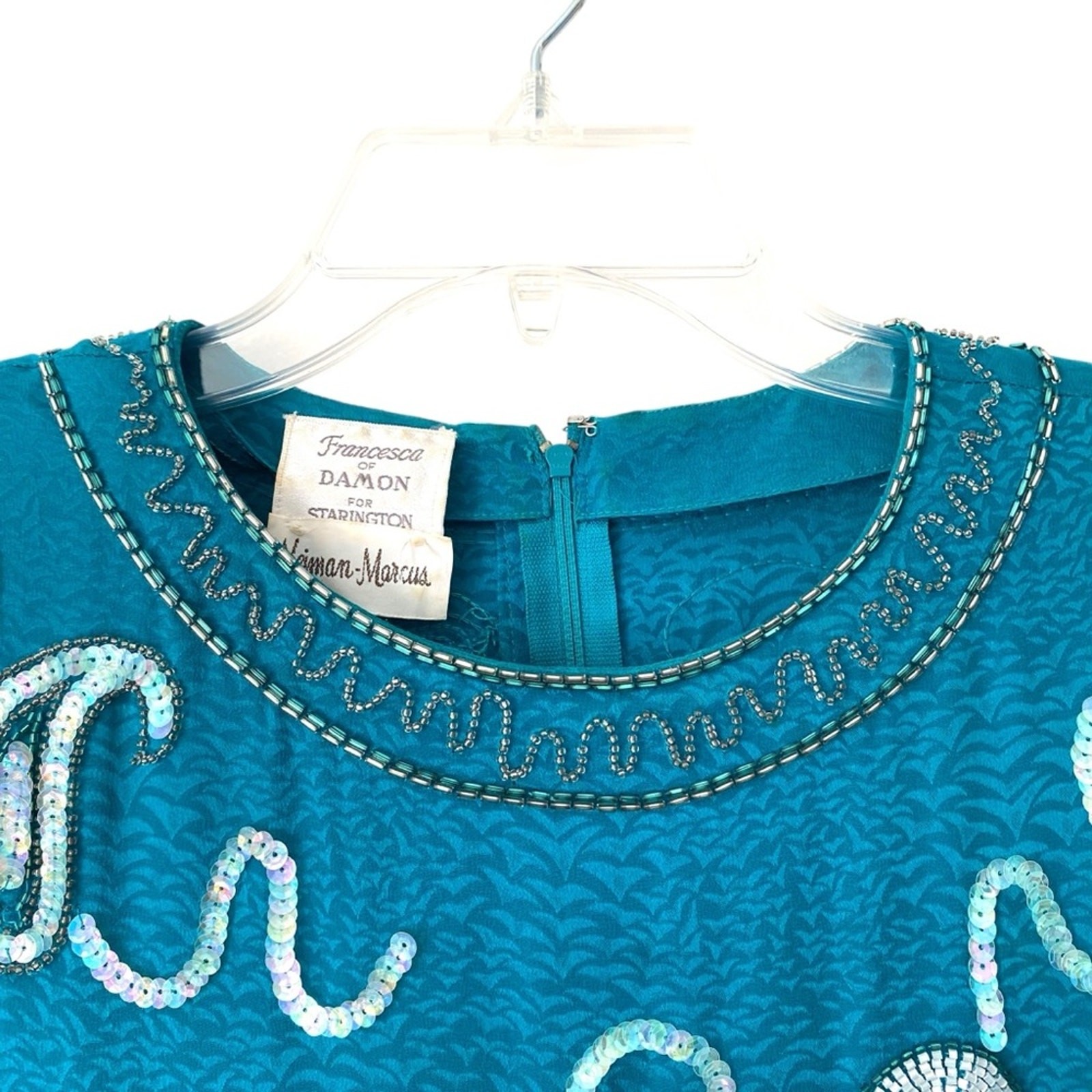 Vintage Francesca of Damon Starington Neiman Marcus Silk Sequin Beaded Dress