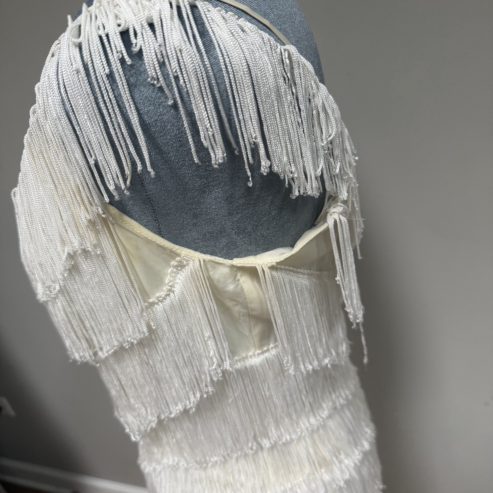 Vintage 80s 90s Ivory White Flapper Fringe Dress TD4 Electra 9/10 USA Made