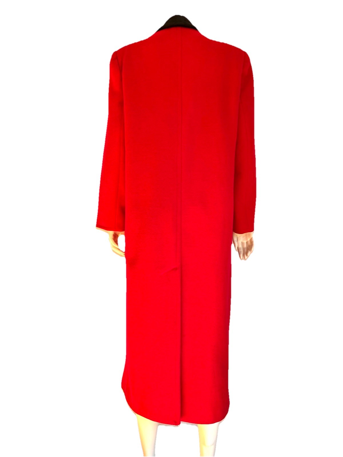 Vintage Equestrian RED WOOL LONG COAT Black Velvet Donnybrook Trench Winter 80s