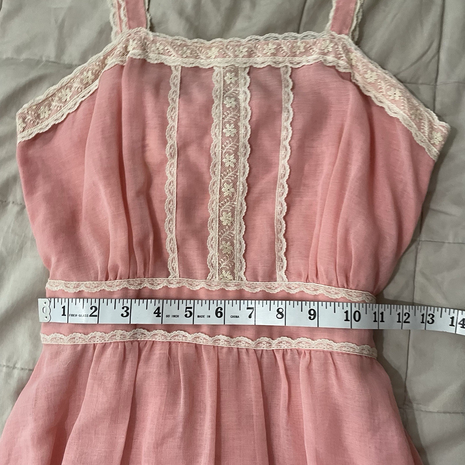 Vintage 70s Candi Jones Pink Prairie Maxi Dress Small Boho Cottagecore Lace