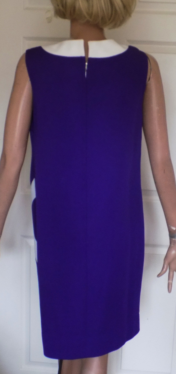 Vintage 70s Purple & White Sleeveless Dress Textured Polyester Size 16 1/2 B36