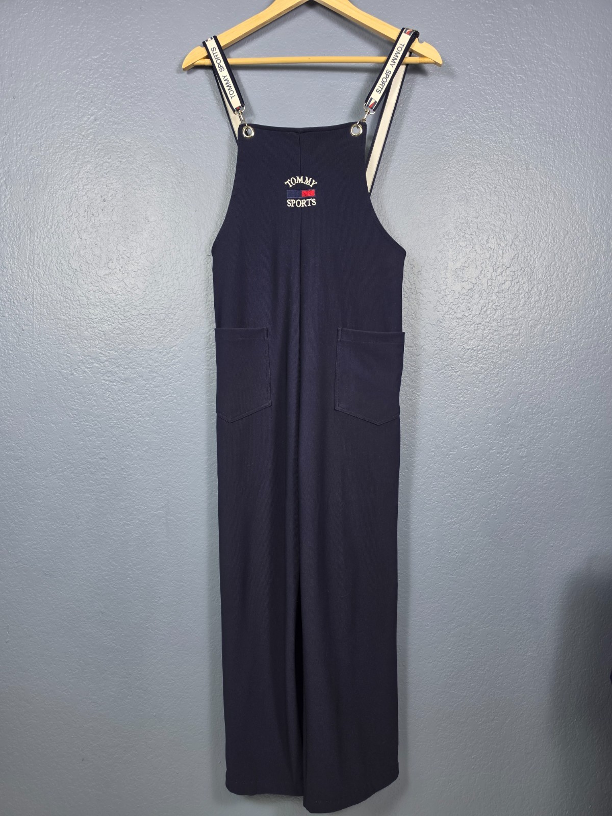 Vintage 90s Tommy Sports Bootleg Overalls Jumpsuit Clover Spellout Straps