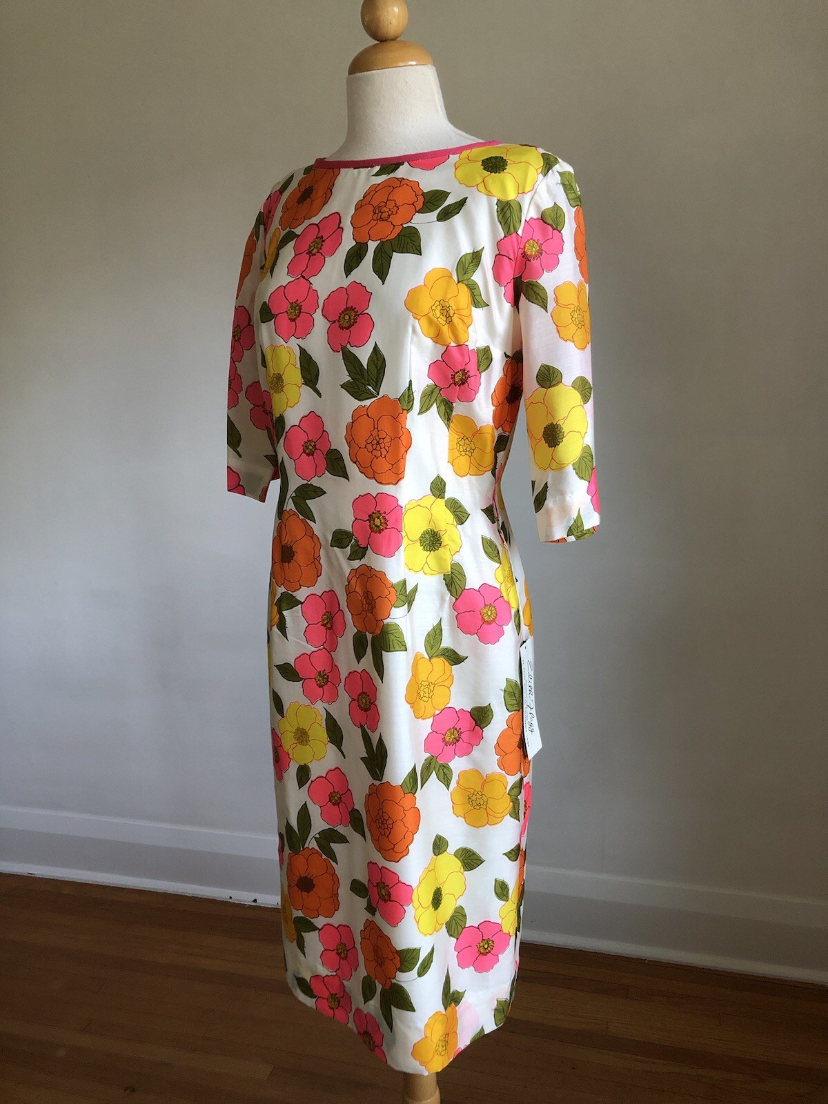STUNNINGVTG EDITH FLAGG Floral 100% Silk Knee-length Sheath Dress SZ 12