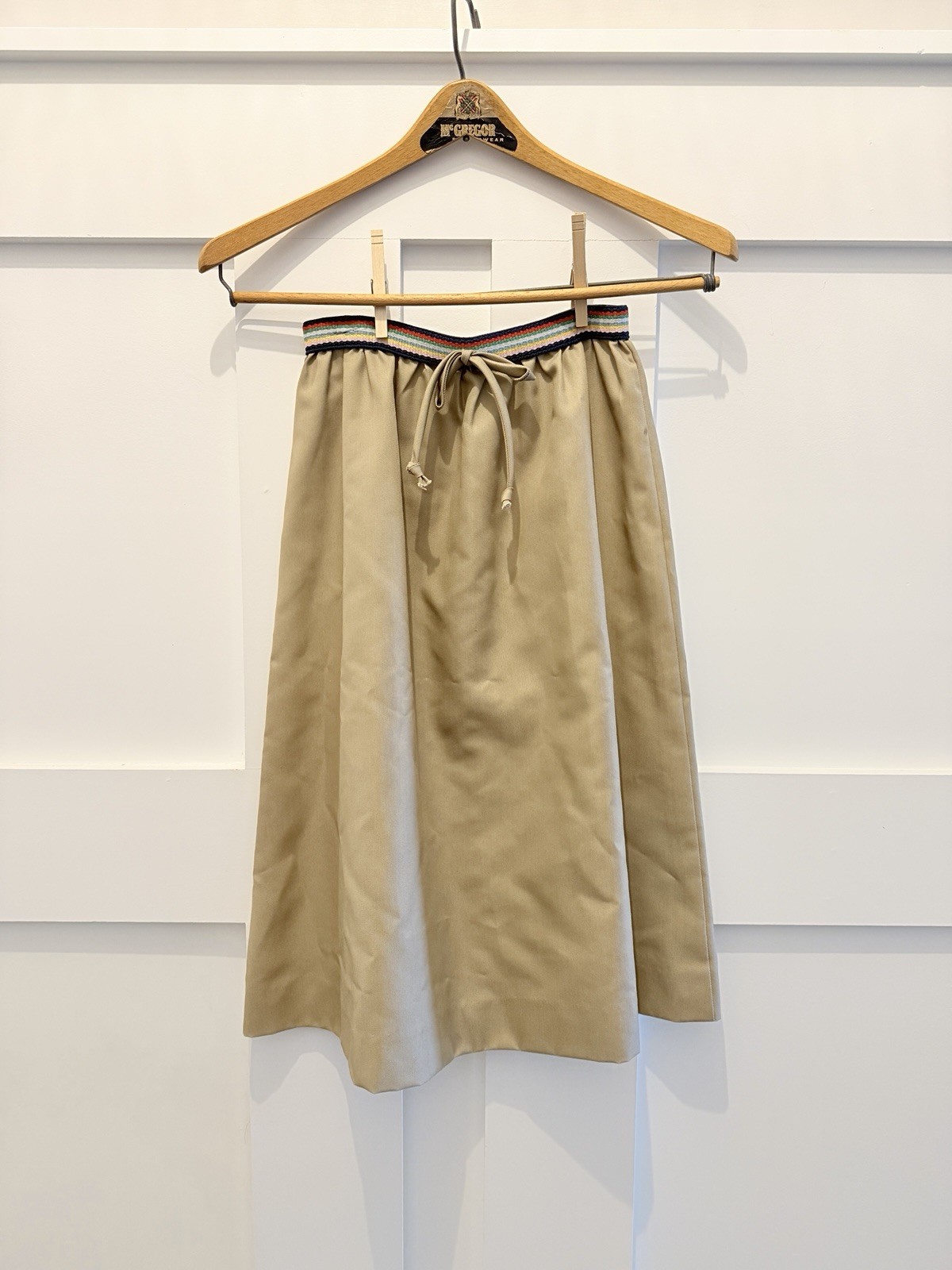 Vintage Middledale Elastic Rainbow Waist Skirt Cotton Khaki S