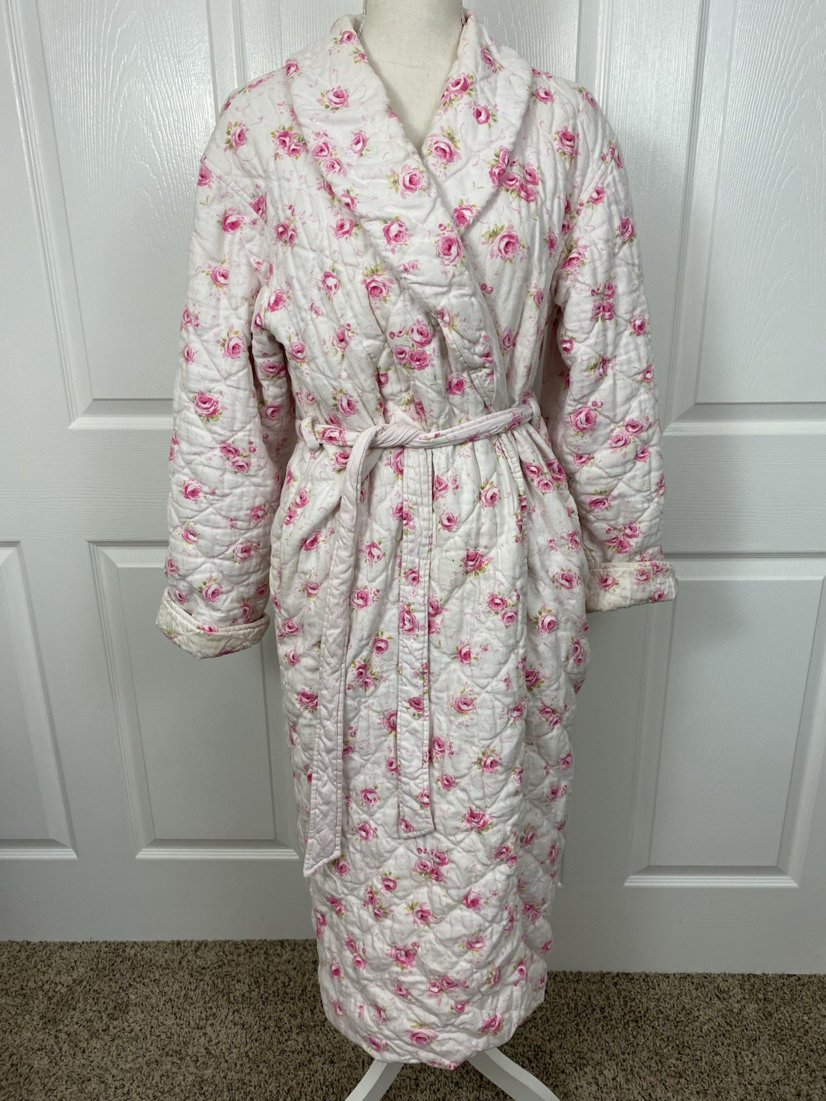 Vintage Womens Victoria’s Secret Long Flannel Bath Robe Size MEDIUM Pink Floral