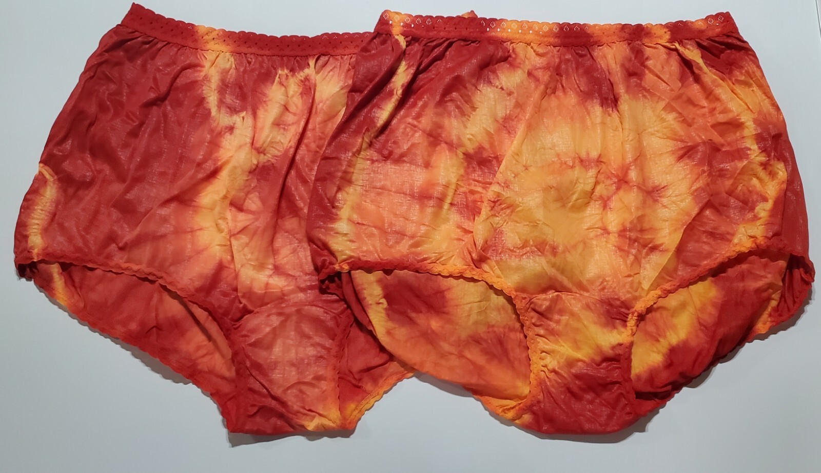 Carole Lot Of 2 Granny Panty Mushroom LACE Trim Sz 12 YELLOW On RED Rainbow Edge