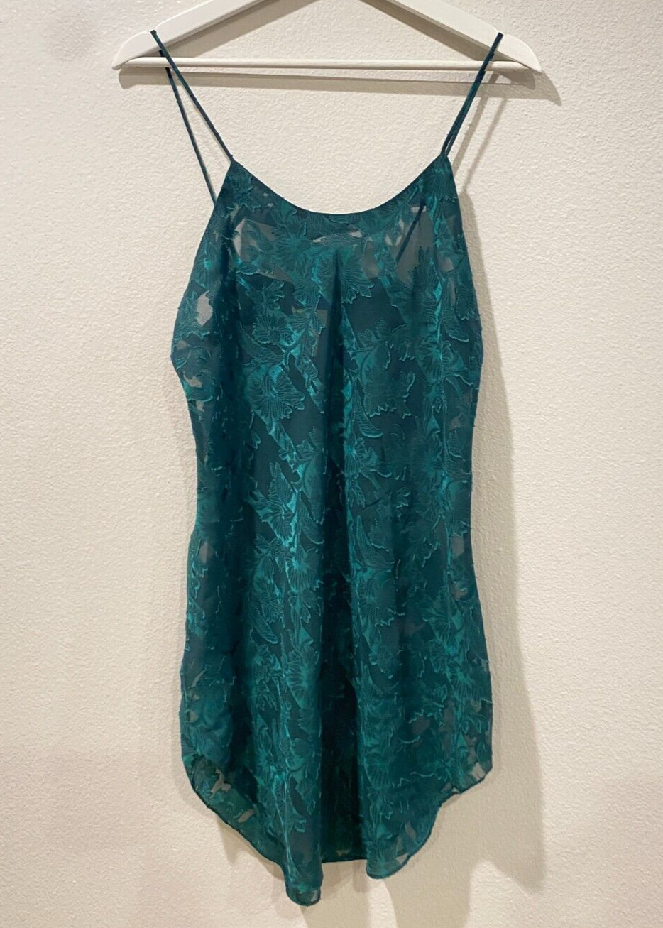 Vintage Inner Most Green Lingerie Dress with Floral Pattern, Size Small