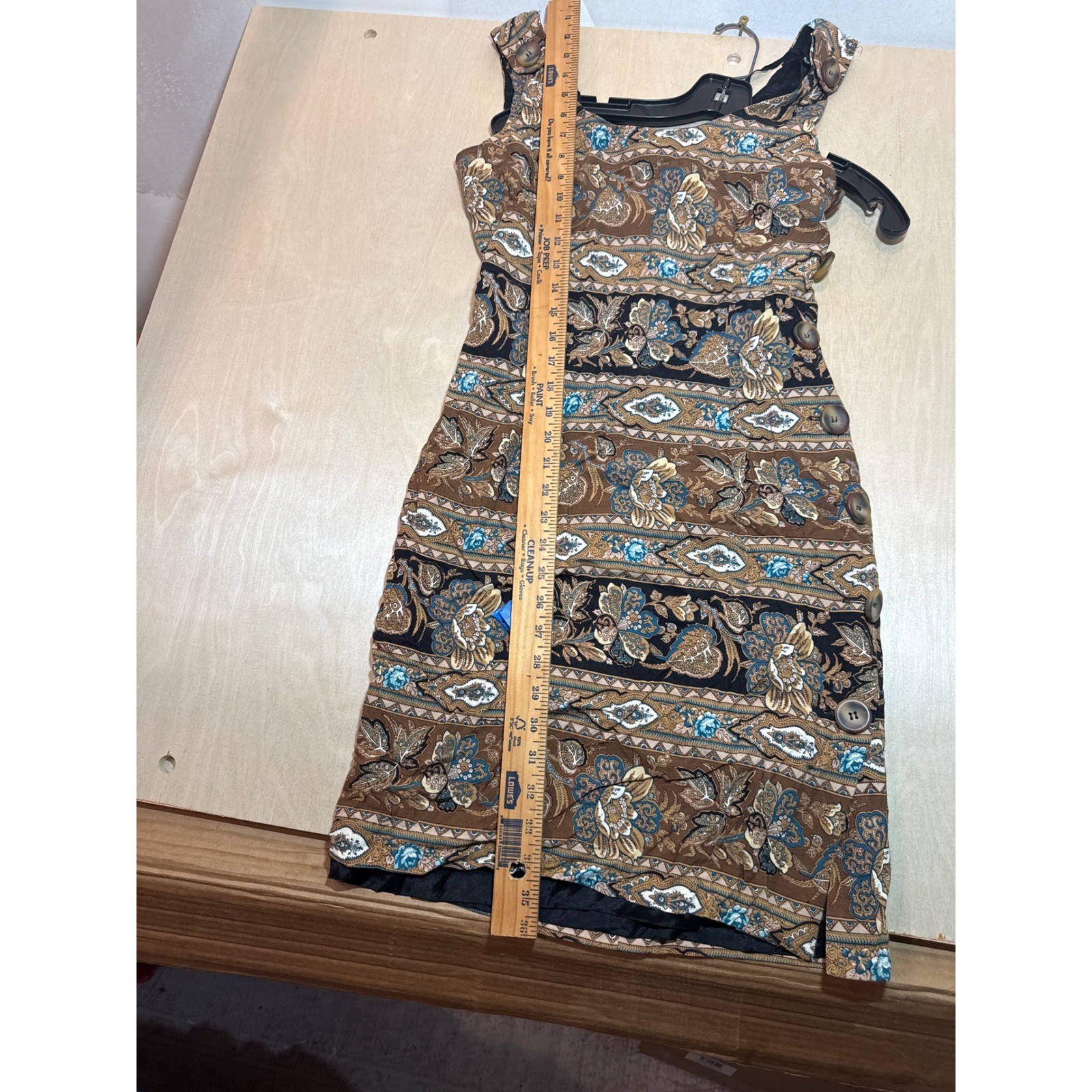Vintage Santa Fe Women Brown Paisley Floral Side Button Rayon Sheath Dress 4 USA