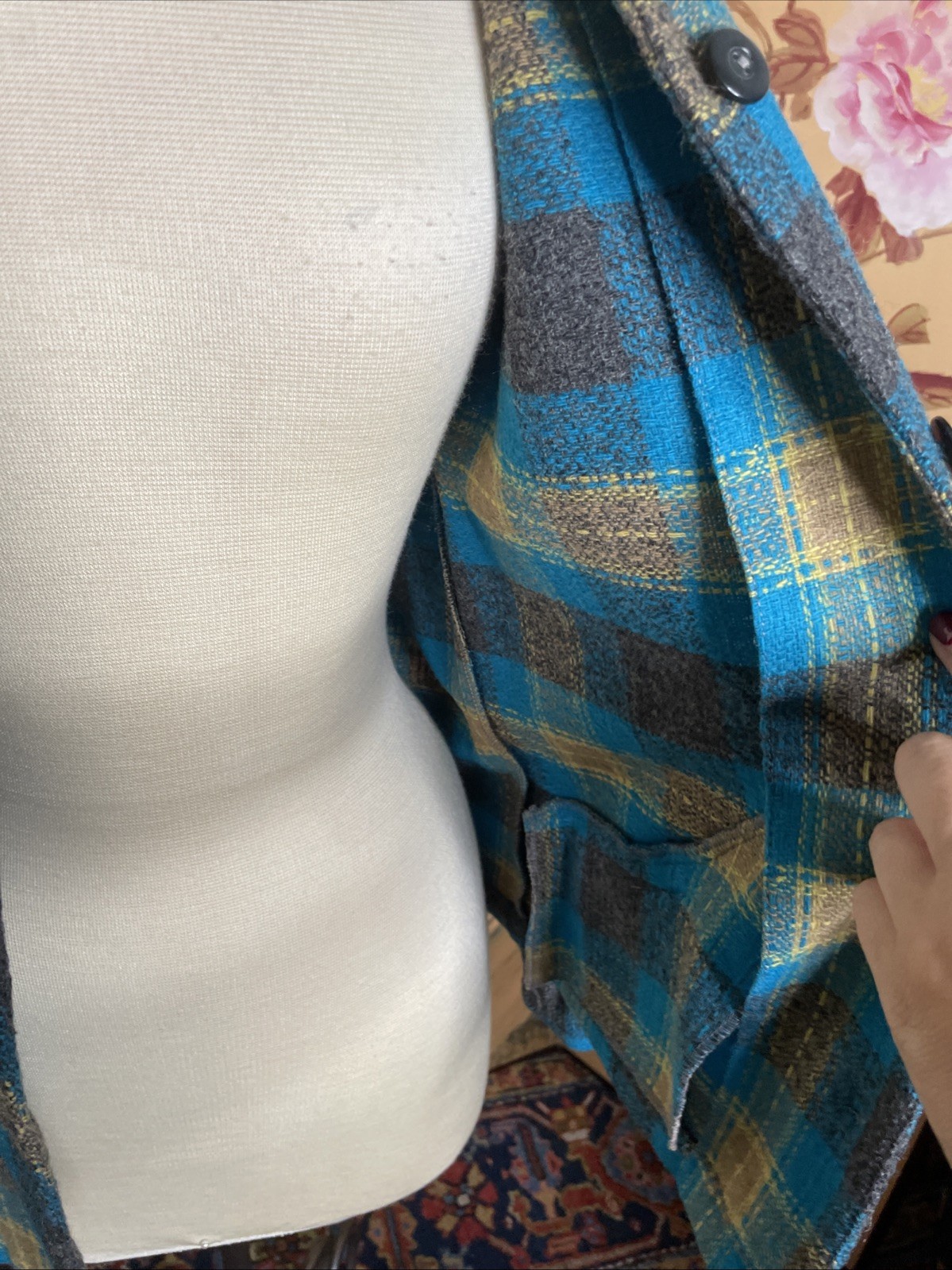 Vintage 1940s Sz S Graff Californiawear Pure Wool Plaid Shirt Jacket Chore Coat