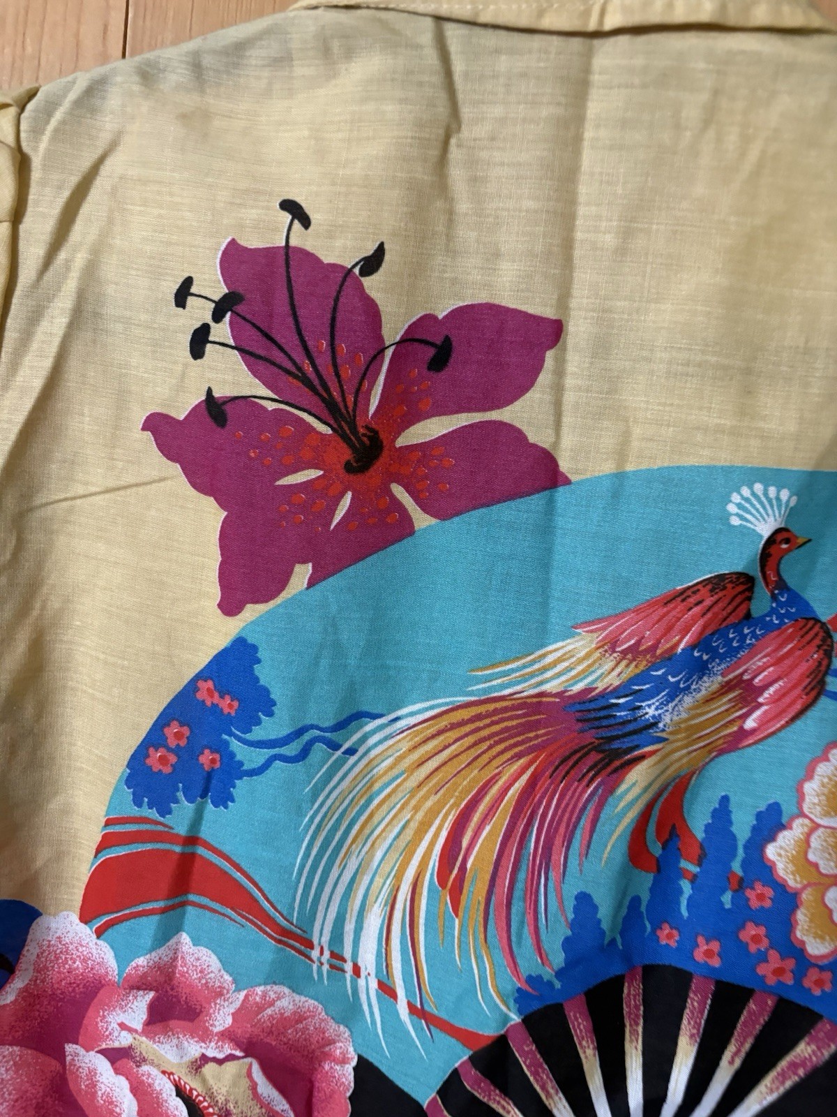 VTG 1980s Fritzi Asian Inspired Blouse AOP PRINT Asian Fans & Cranes XS B-34”