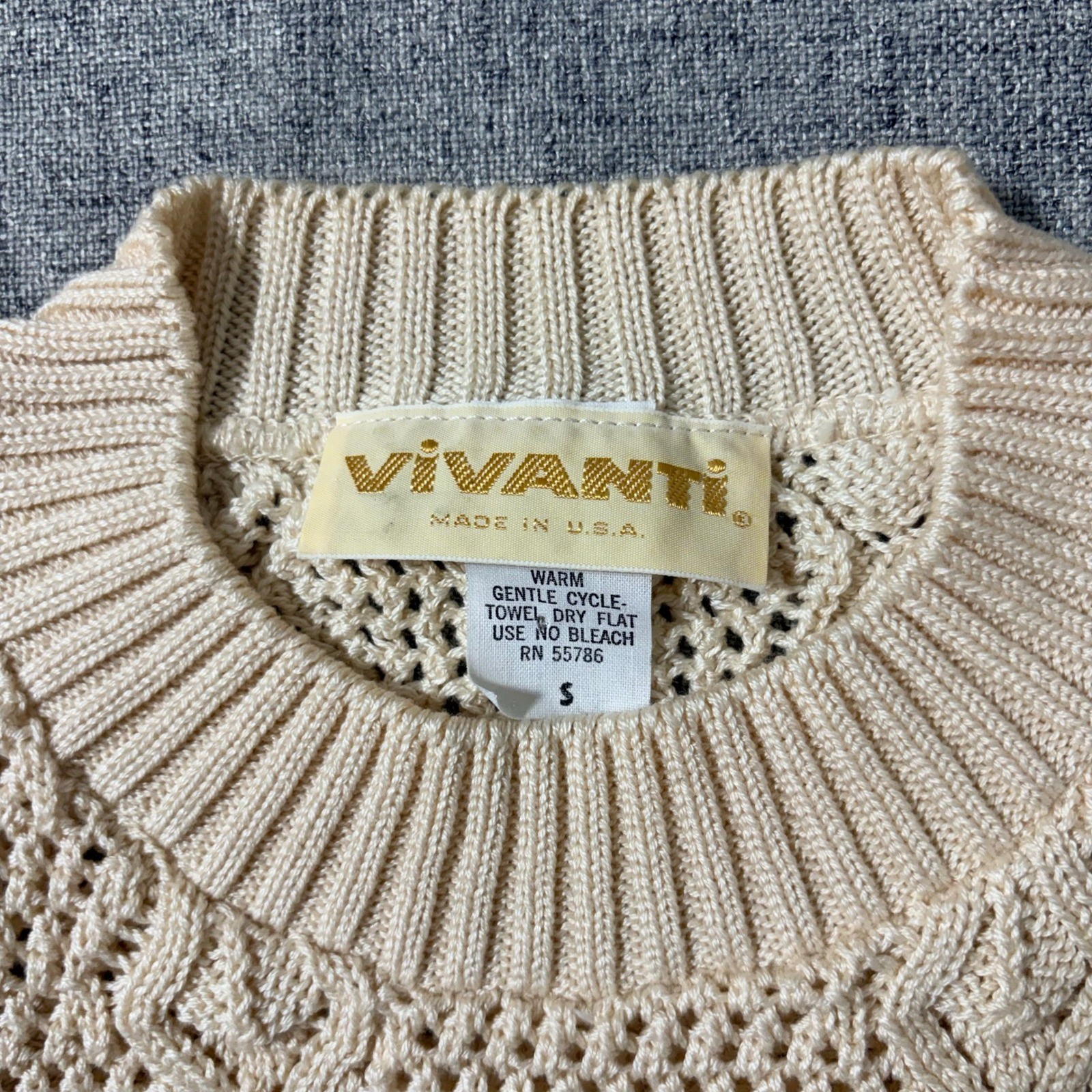 Vintage Vivanti Short Sleeve Cable Knit Sweater Durene Cotton Cream Small NWT