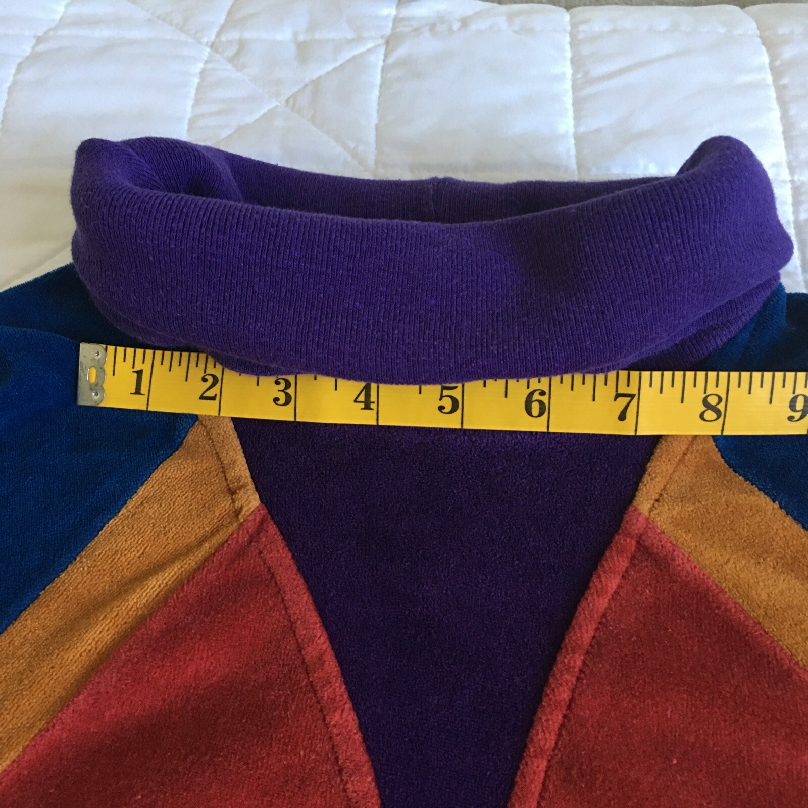 Hippie 80’s Woman’s Velour Tunic Pullover, Turtleneck, Long Sleeve, Color Block