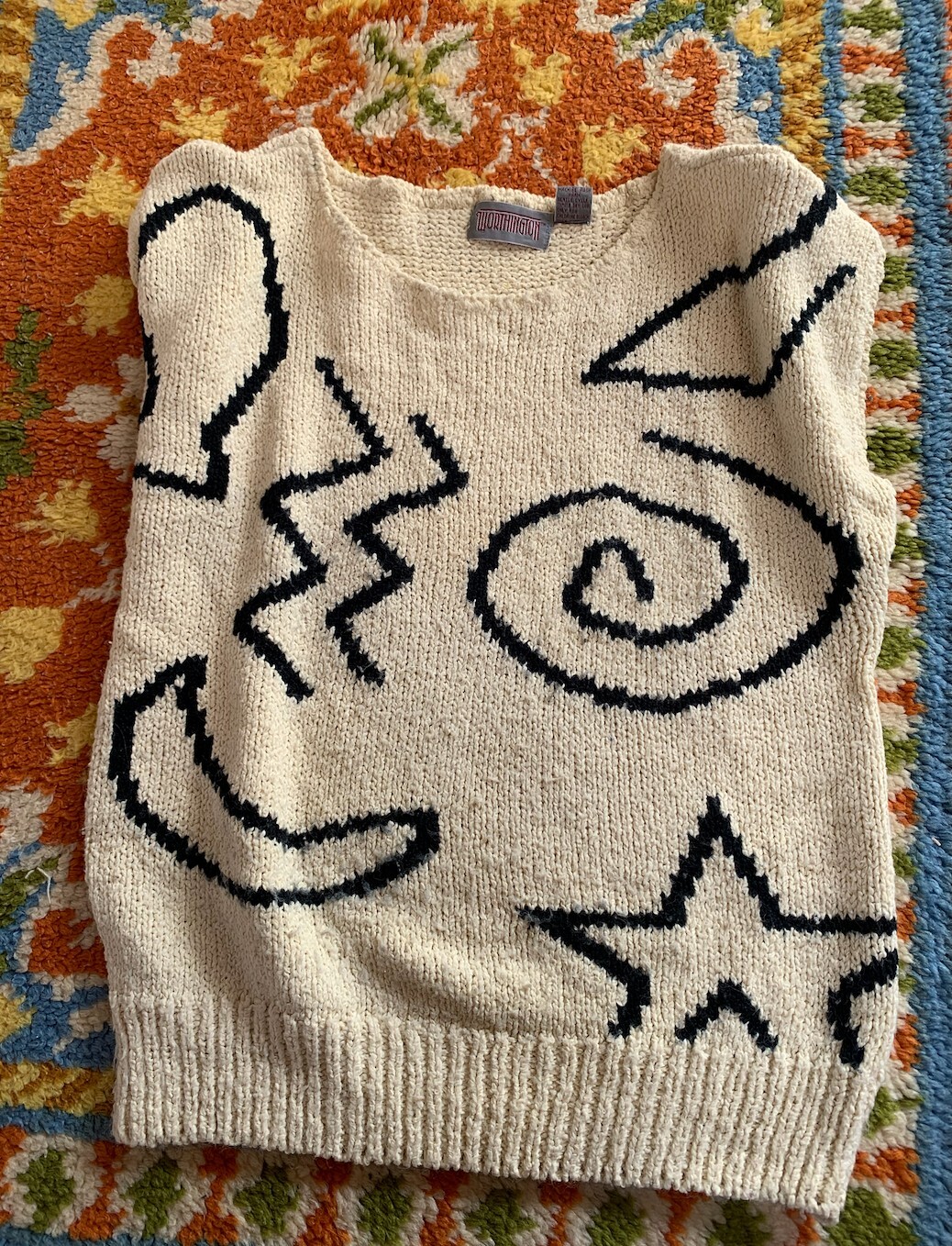 Vintage Graphic Geometric Sweater Vest – 1980’s Soft Knit Made in Korea