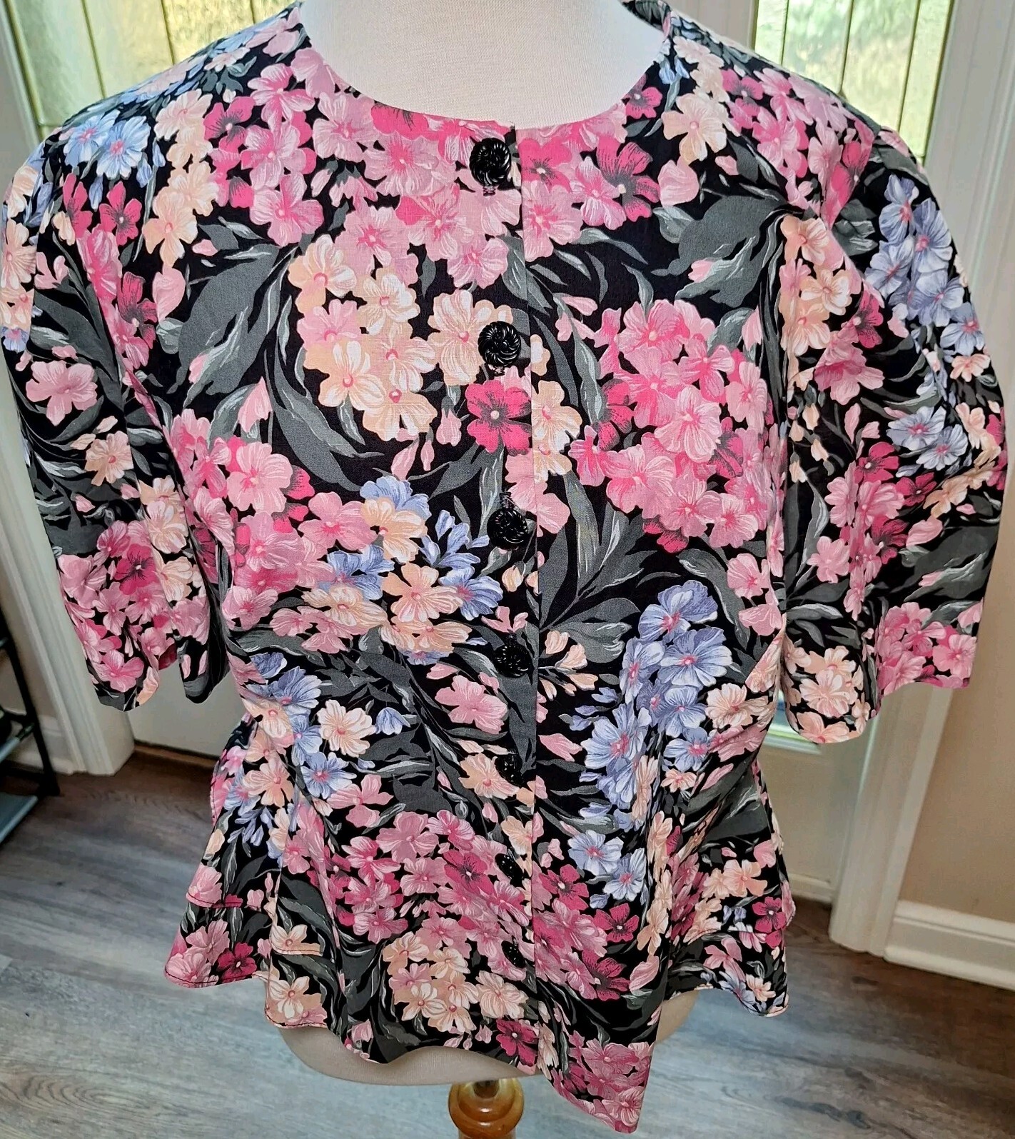 Vintage Via Sant Andrea Peplum Top Women’s Petite 18 WP AOP Floral MADE IN USA