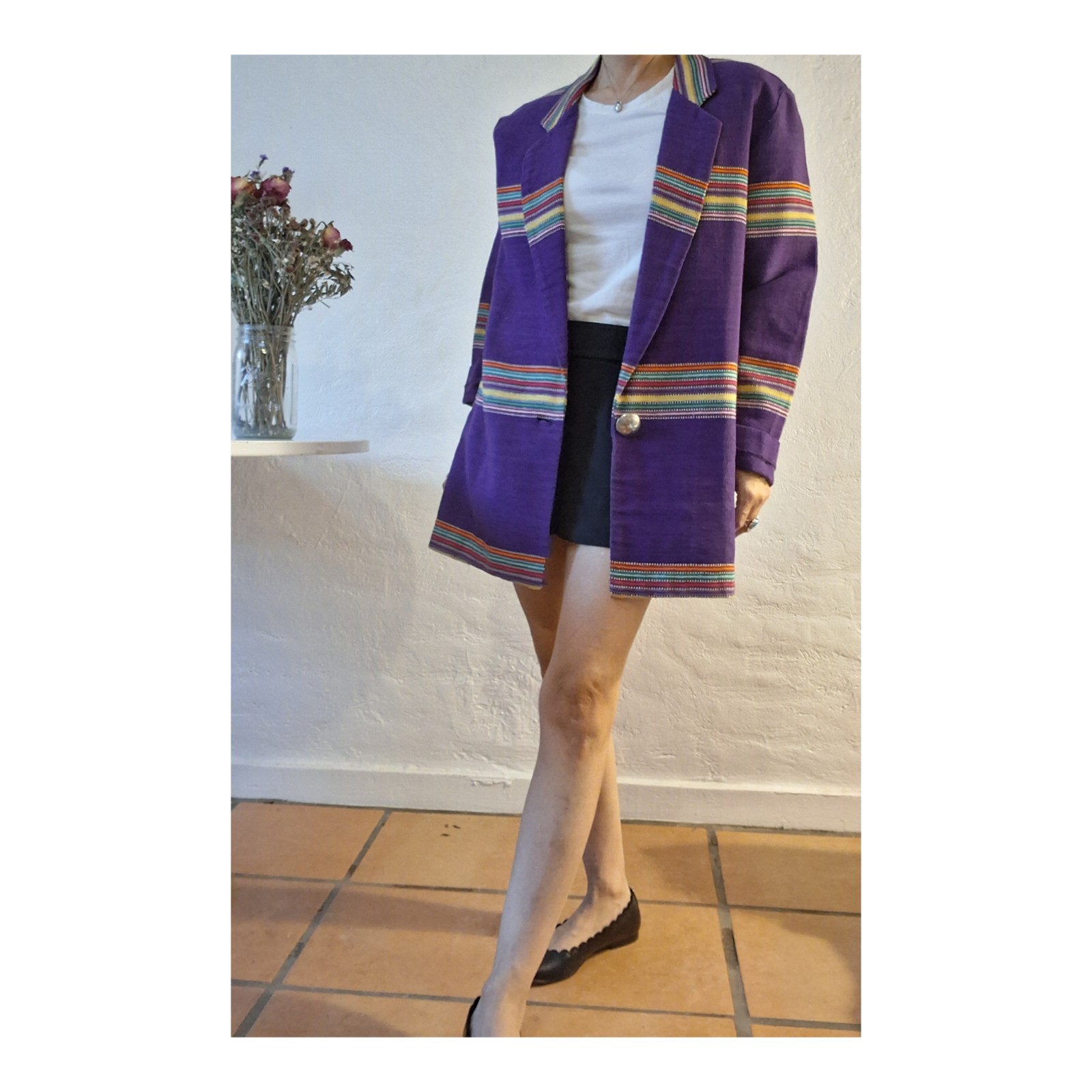 Vintage Bentley Arbuckle Southwest Aztec Stripe Woven Cotton Purple Blazer…