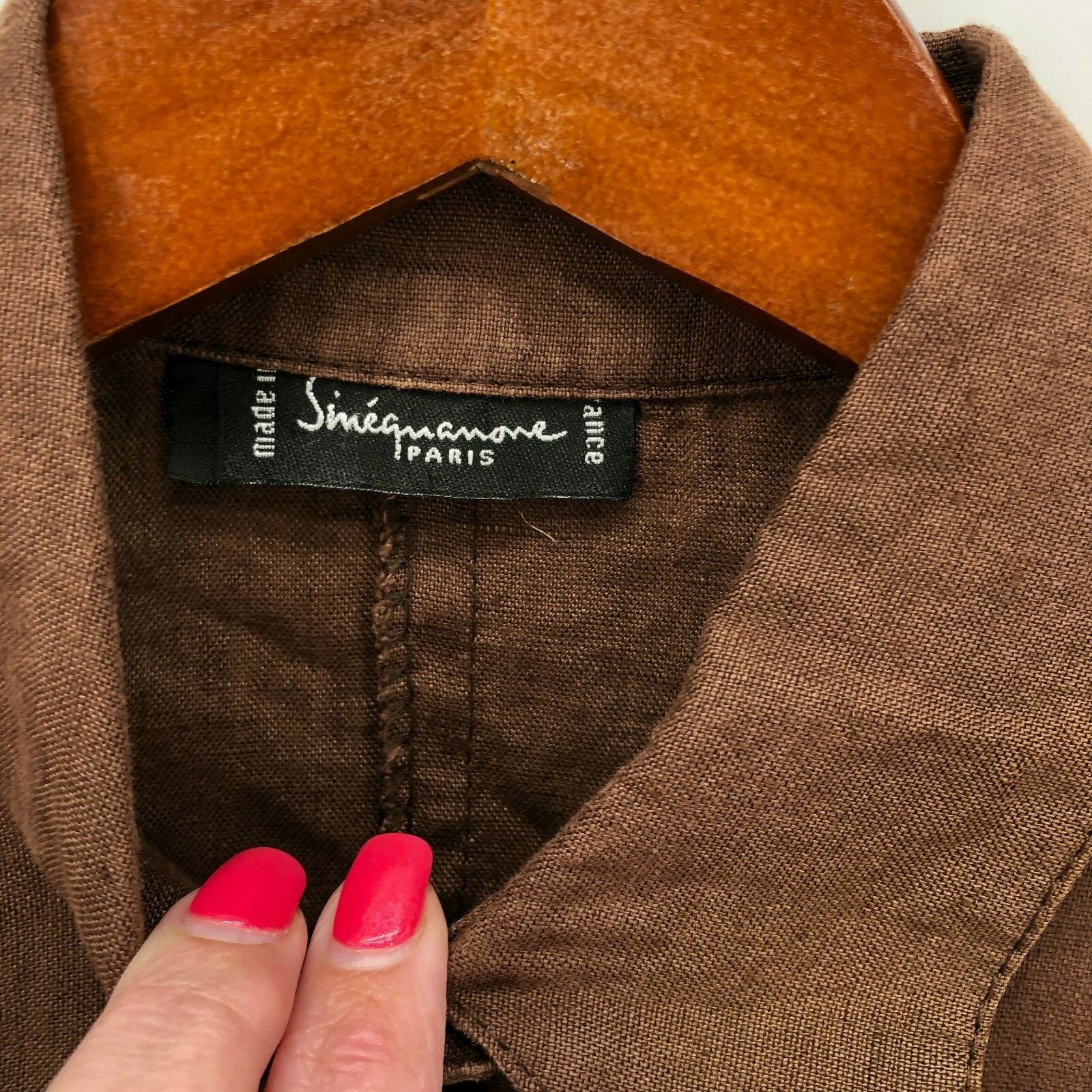 Sinquanone Womens M Vintage Sleeveless Brown Linen French 42 Blouse Top Shirt