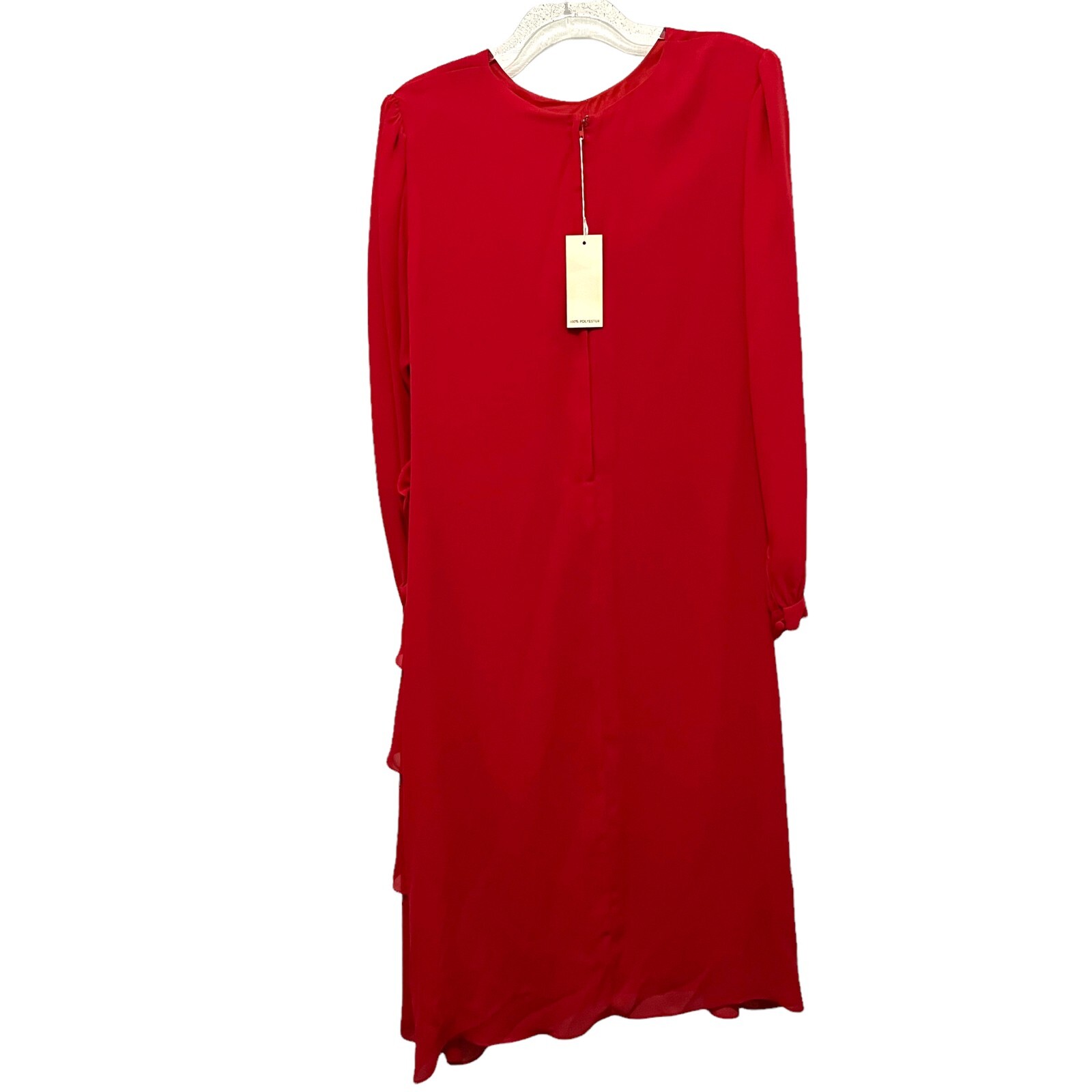 80s Cocktail Dress Womens Size 16 Vintage Original Red Sheer Layered Evening