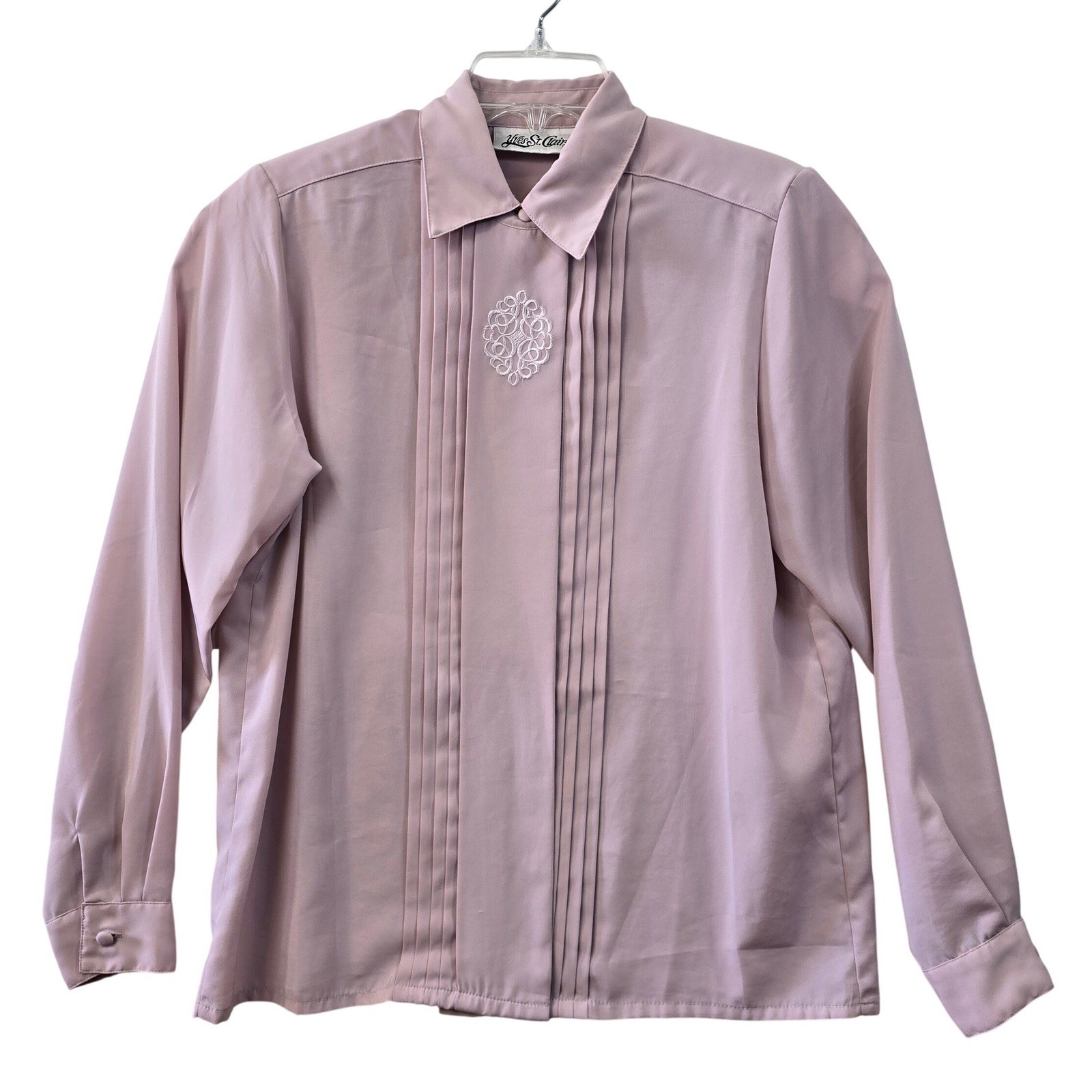 Yves St Clair Vintage Dusty Pink Mauve Pleated Front Blouse Embroidered Size 10
