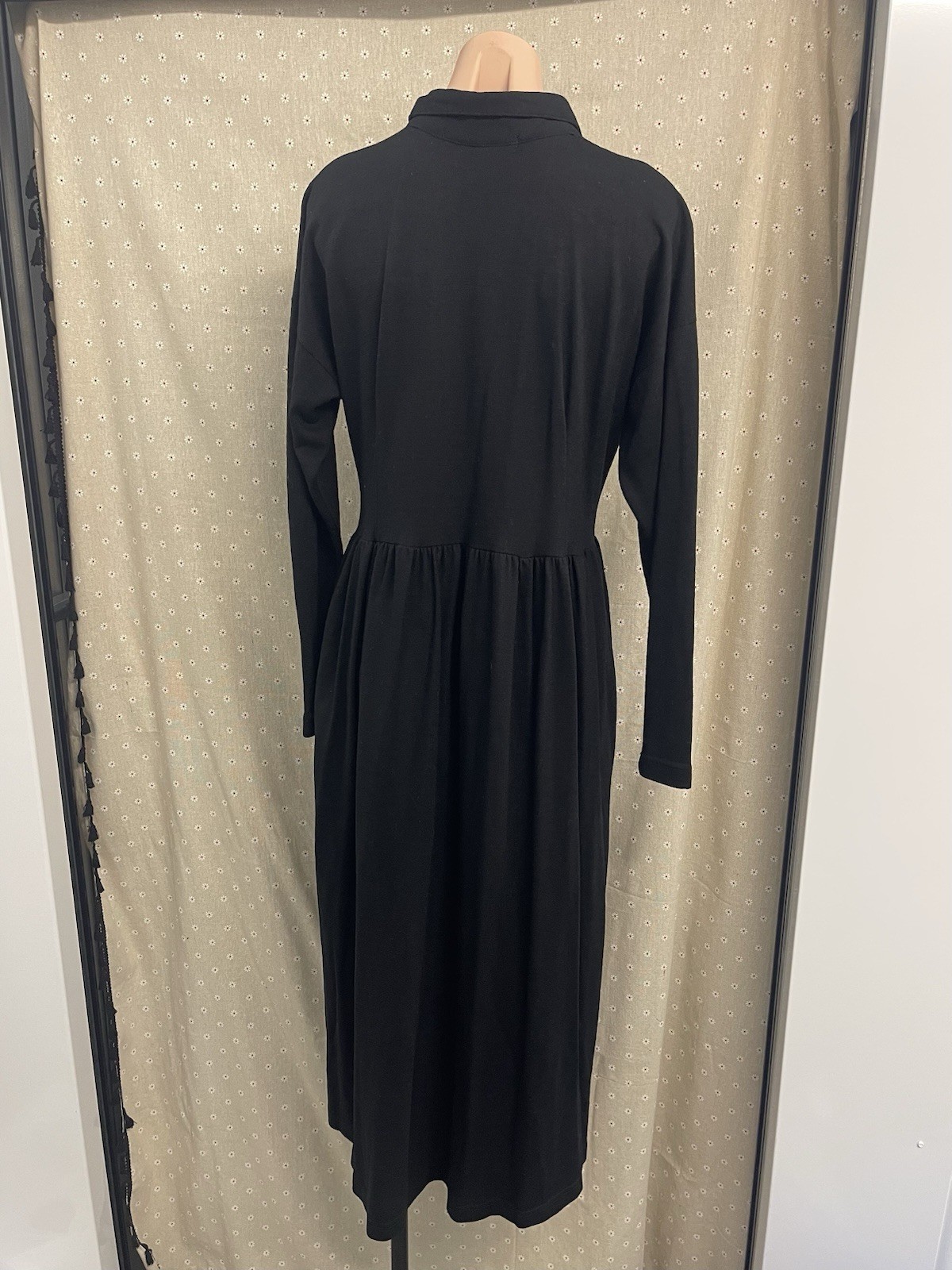 Vtg Jacqueline West Dress 100% Wool 2 Small Maxi Swing Black Collar Long Sleeve
