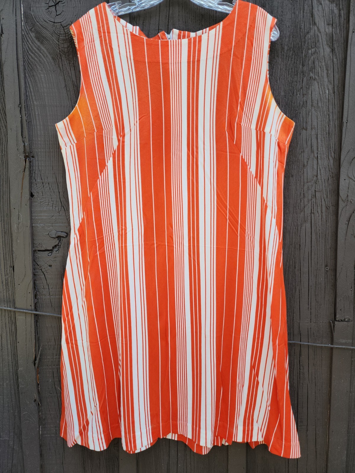 70s Handmade Orange White Stripe Silky Double Knit Polyester Dress Womens XL-1X