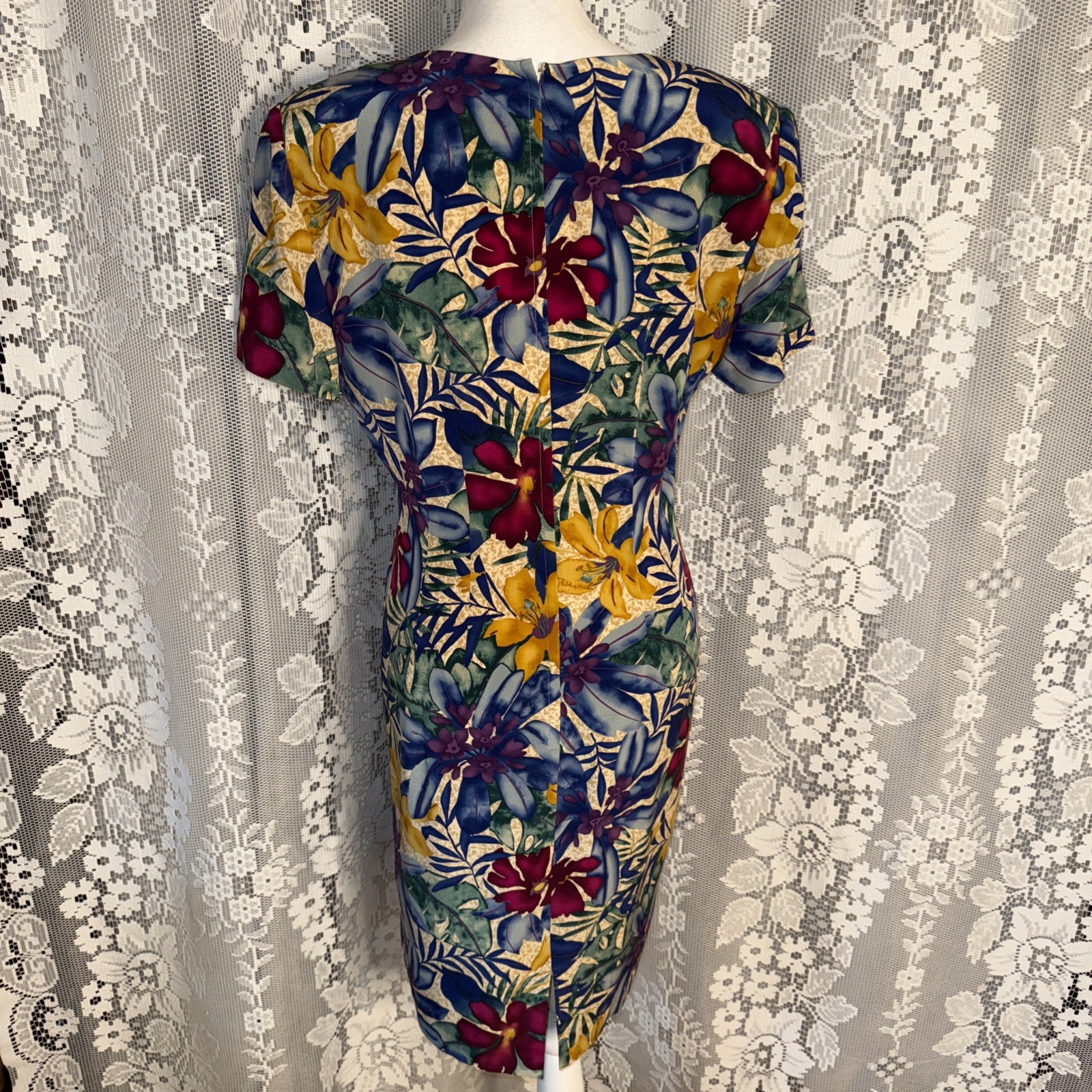 VTG Maggie London Petites Multicolor Silk Lined Floral Print Shift Dress SZ 12P